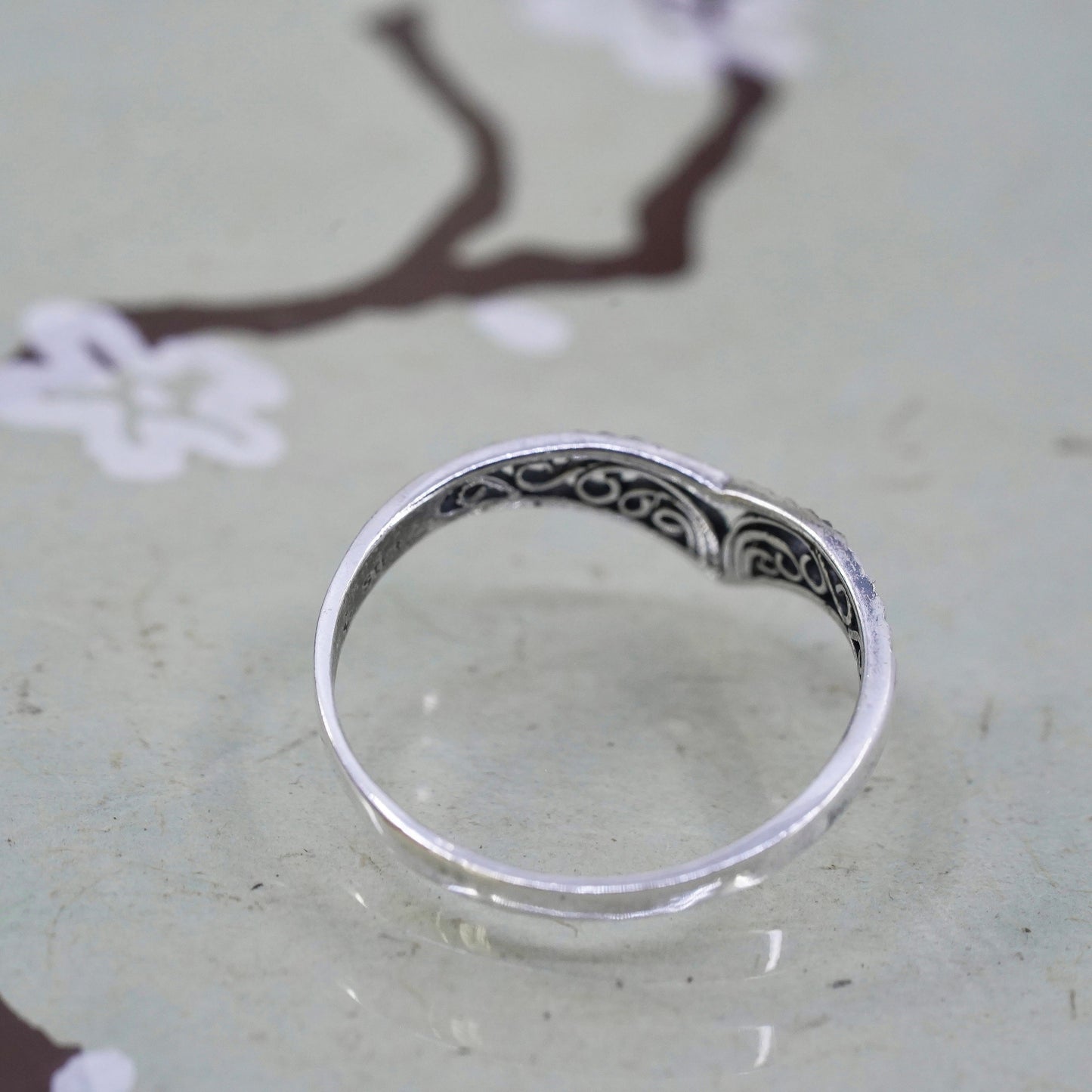 Size 9.5, vintage sterling silver handmade ring, 925 band with filigree details