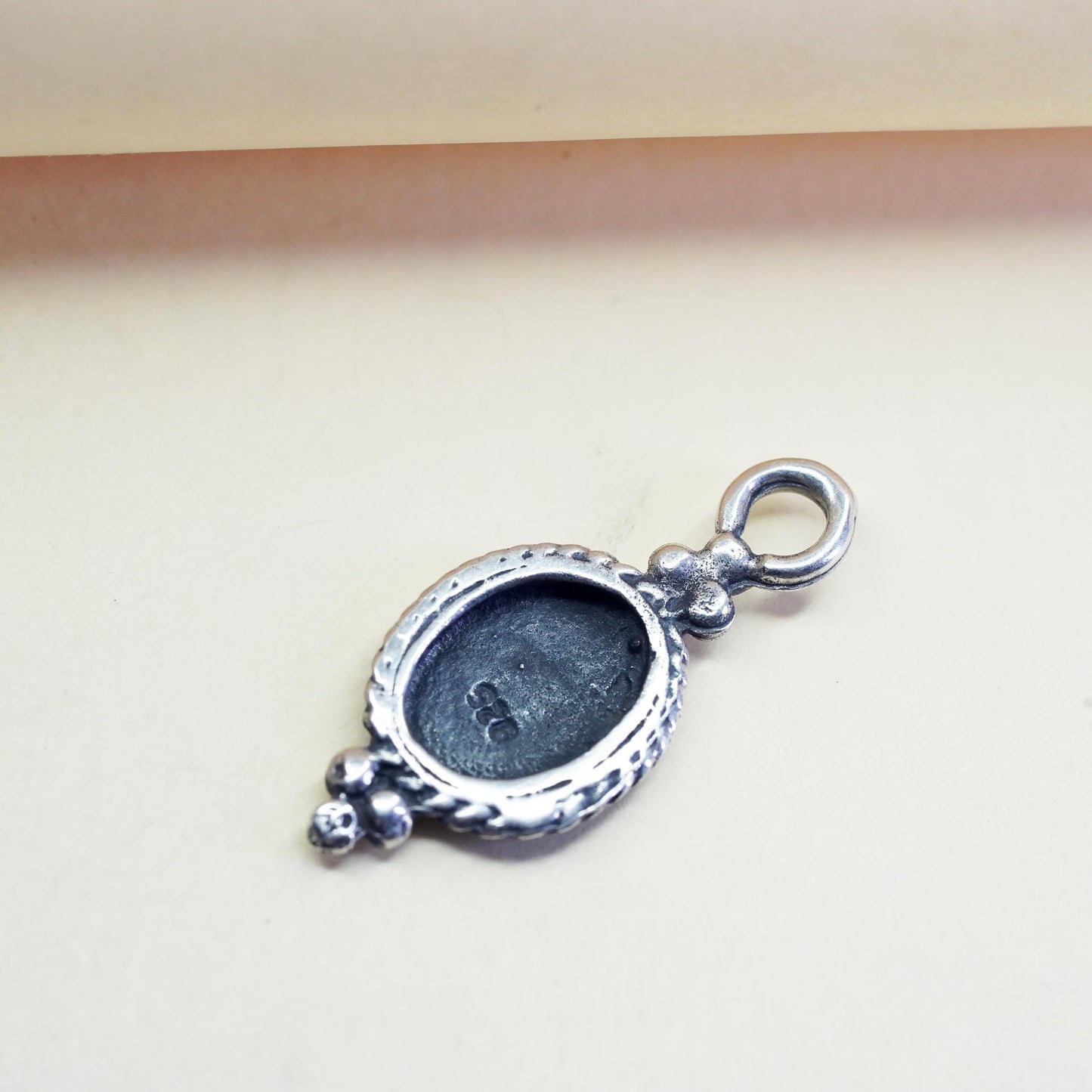 Vintage sterling silver handmade charm, 925 silver blank oval tag
