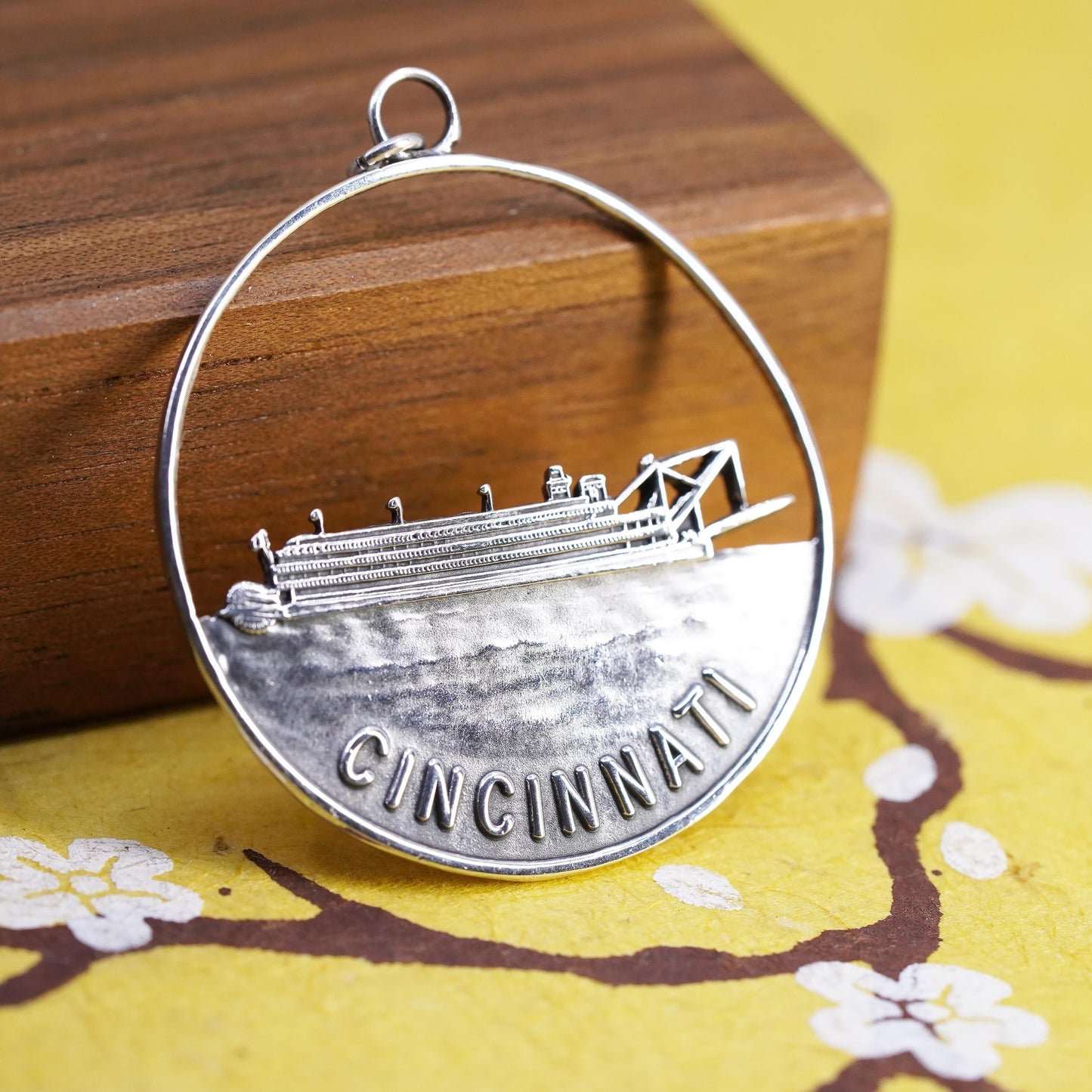 Sterling Silver Cincinnati Steamboat Souvenir Pendant, 925 Riverboat Charm