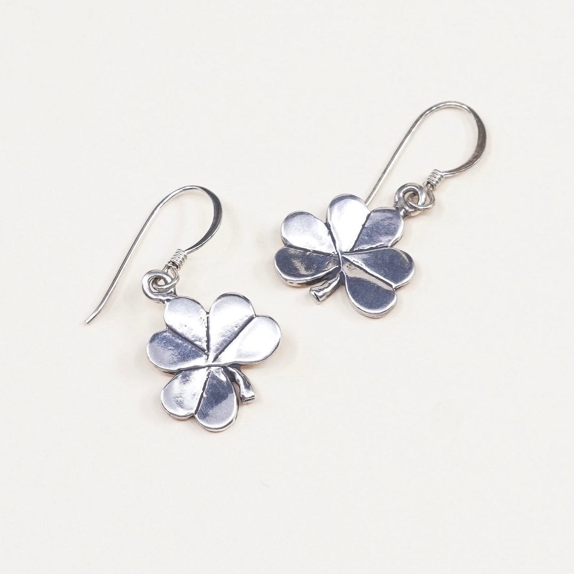 VTG sterling silver handmade earrings, 925 clover dangle
