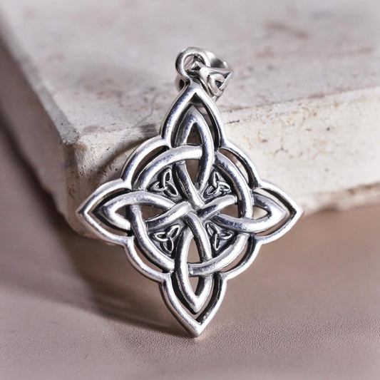 Irish Sterling silver handmade pendant, 925 Celtic knot diamond shaped charm