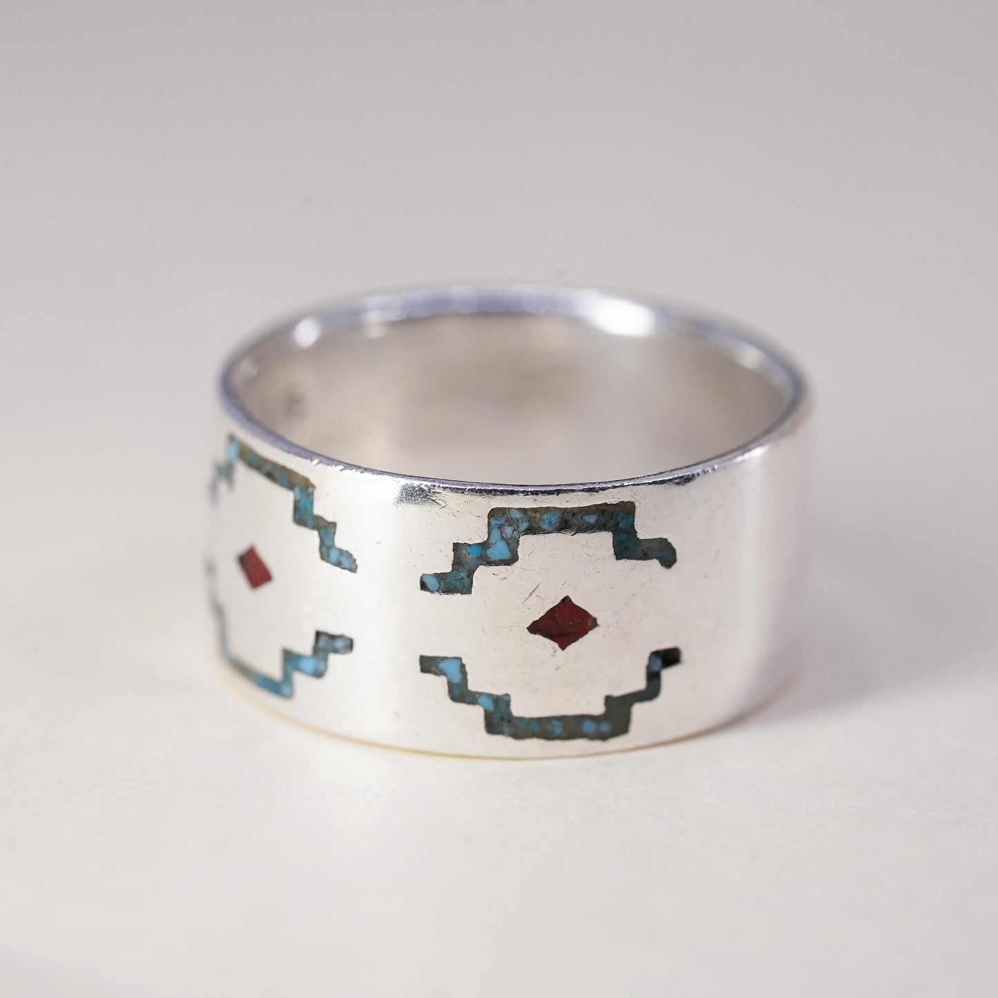 sz 6.75, Native American sterling silver ring, 925 band turquoise, Southwestern