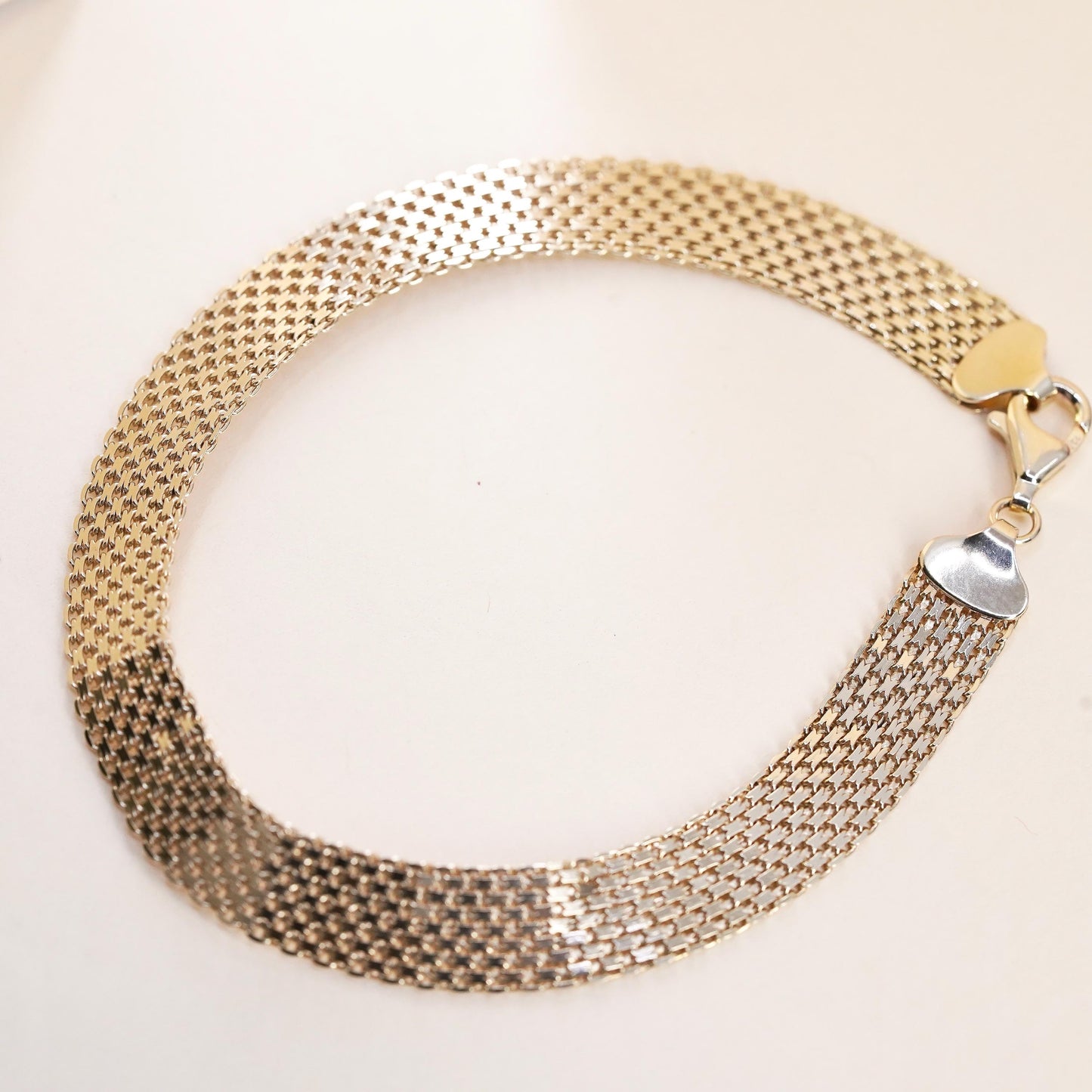 8", Vintage vermeil gold over Sterling silver flatten curb bracelet, 925 chain