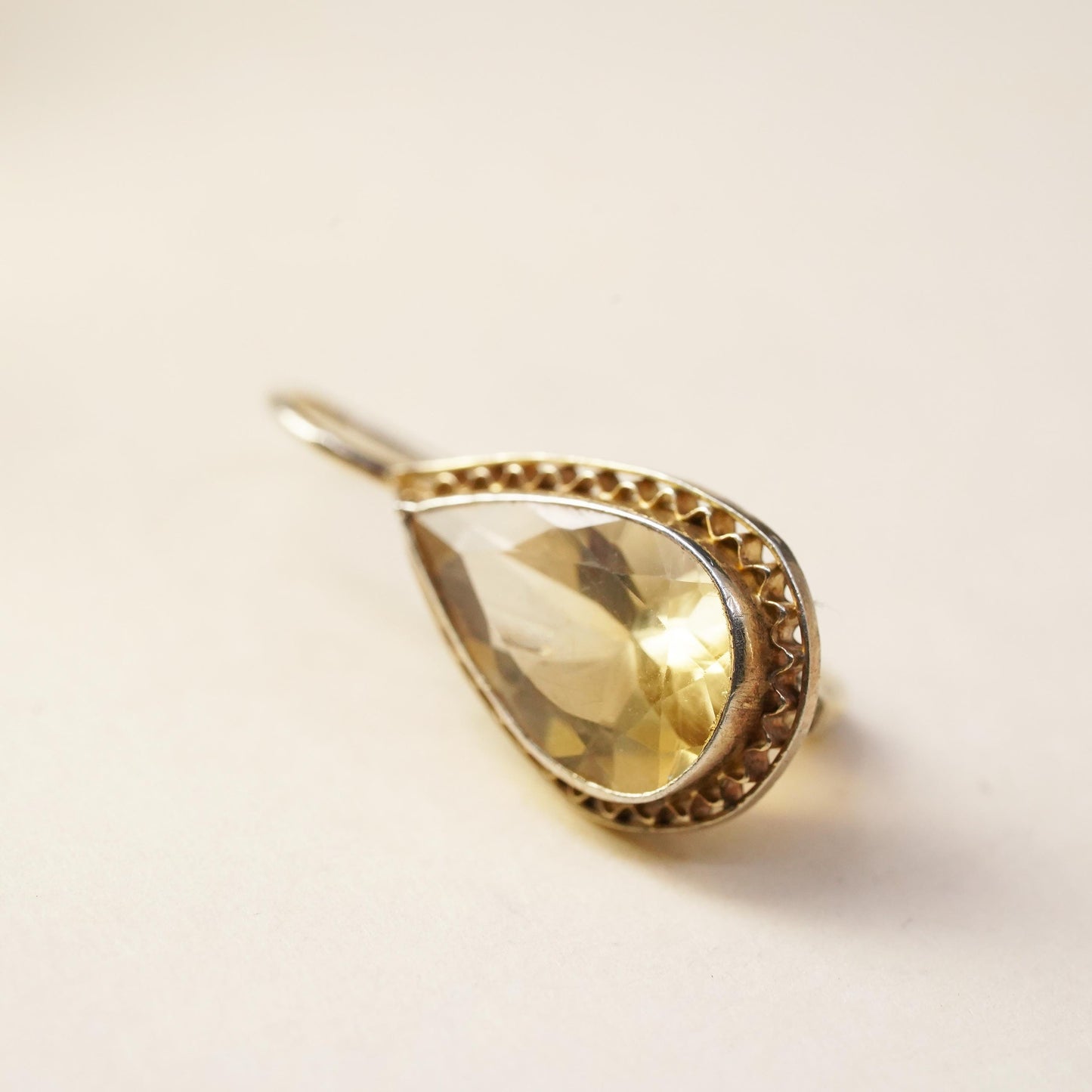 vermeil gold sterling silver 925 single teardrop citrine earring lever back