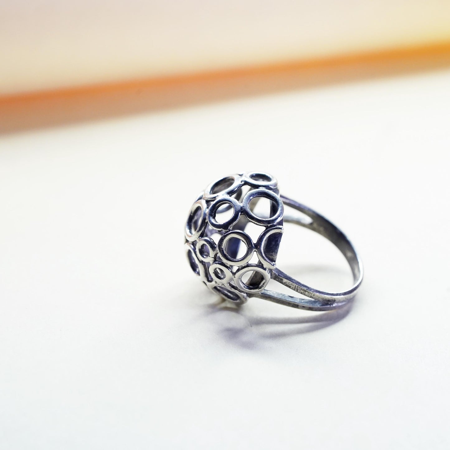 Size 5.75, vintage modern sterling silver handmade ring, 925 circle dome band