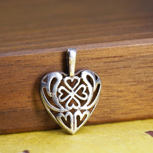 Sterling Silver 925 Four Leaf Clover Heart Pendant Charm Celtic Irish Good Luck