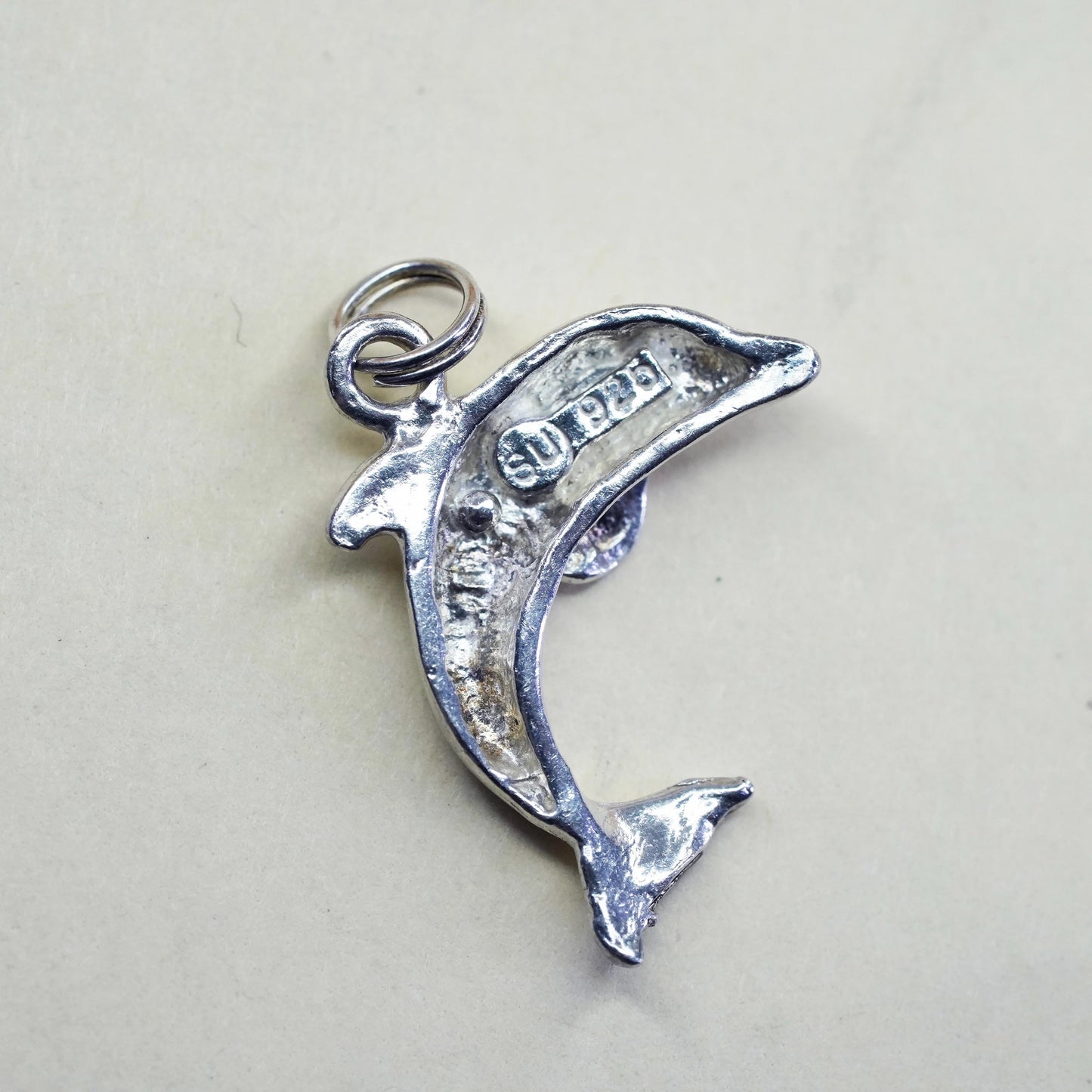 Vintage sterling silver dolphin pendant, 925 charm