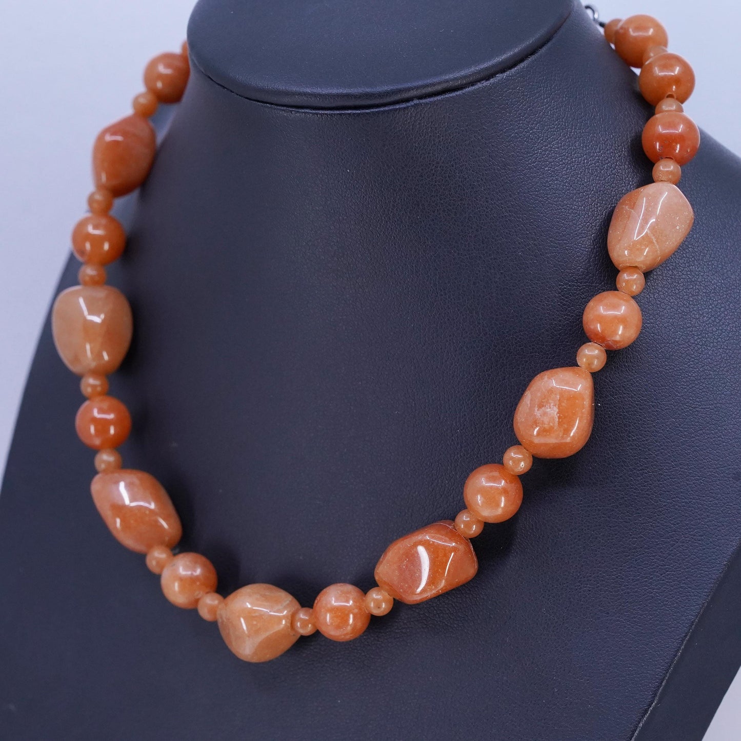 16", 925 Sterling Silver necklace with Orange Aventurine nuggets S shaped clasp
