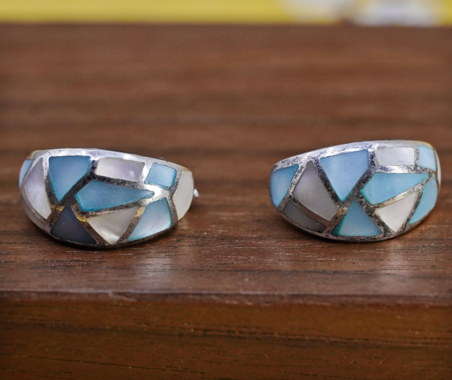 0.75", Vintage Sterling silver earrings, 925 huggie hoop studs mother of pearl