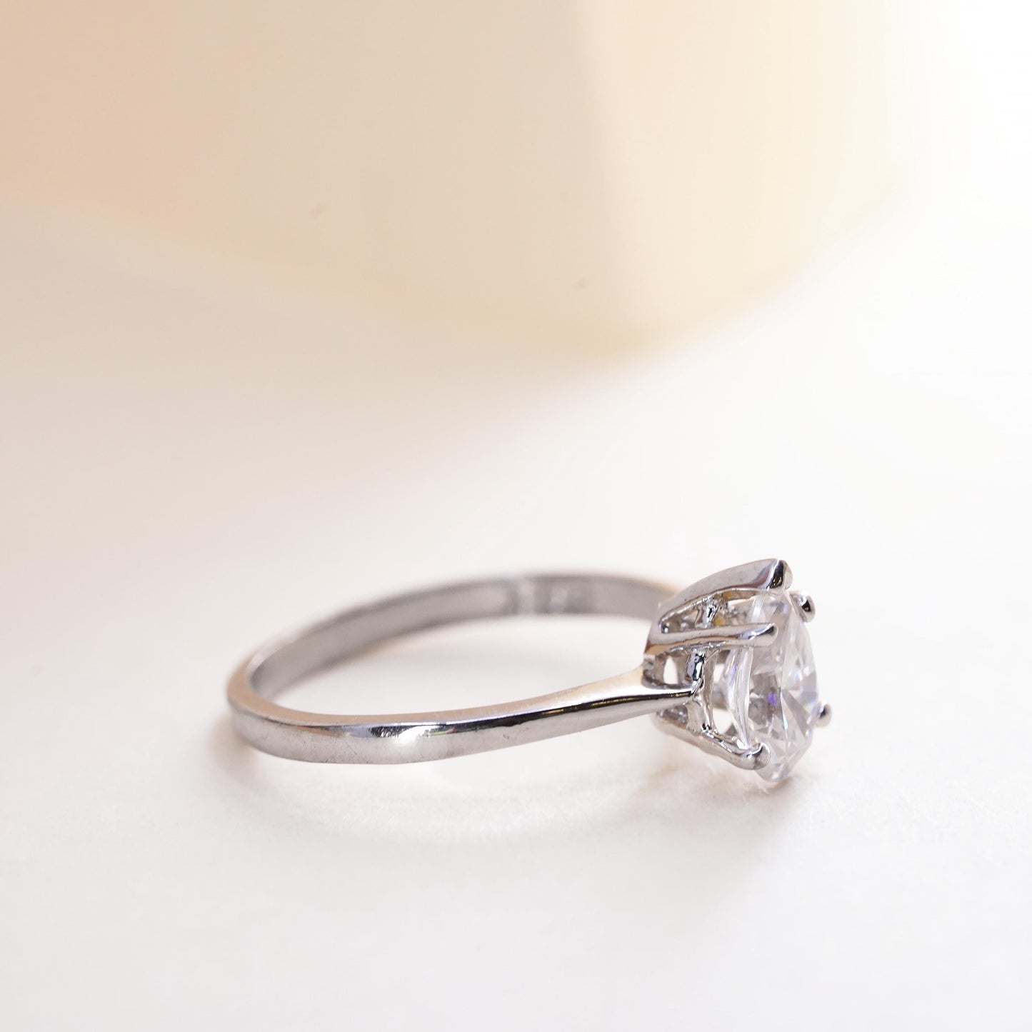 Size 6.75, Sterling silver ring, 925 silver w/ teardrop cut cz, engagement ring