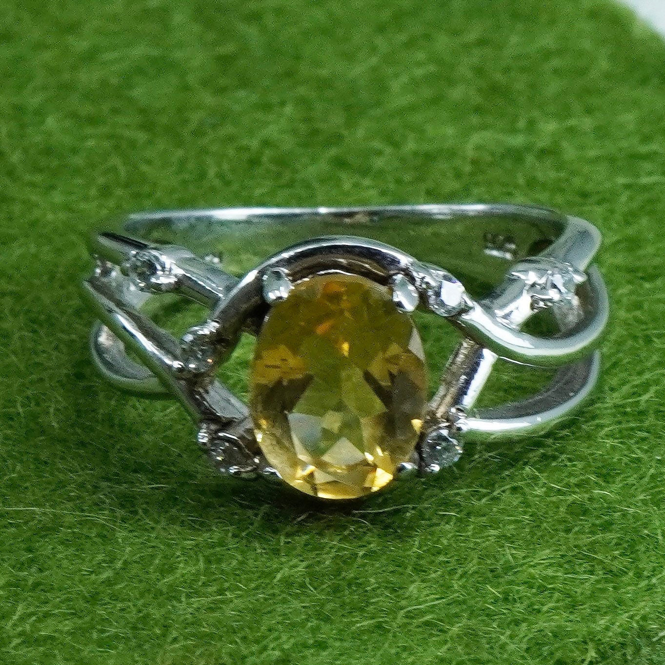 Size 5, Sterling silver ring, stackable 925 band with oval citrine and crystal