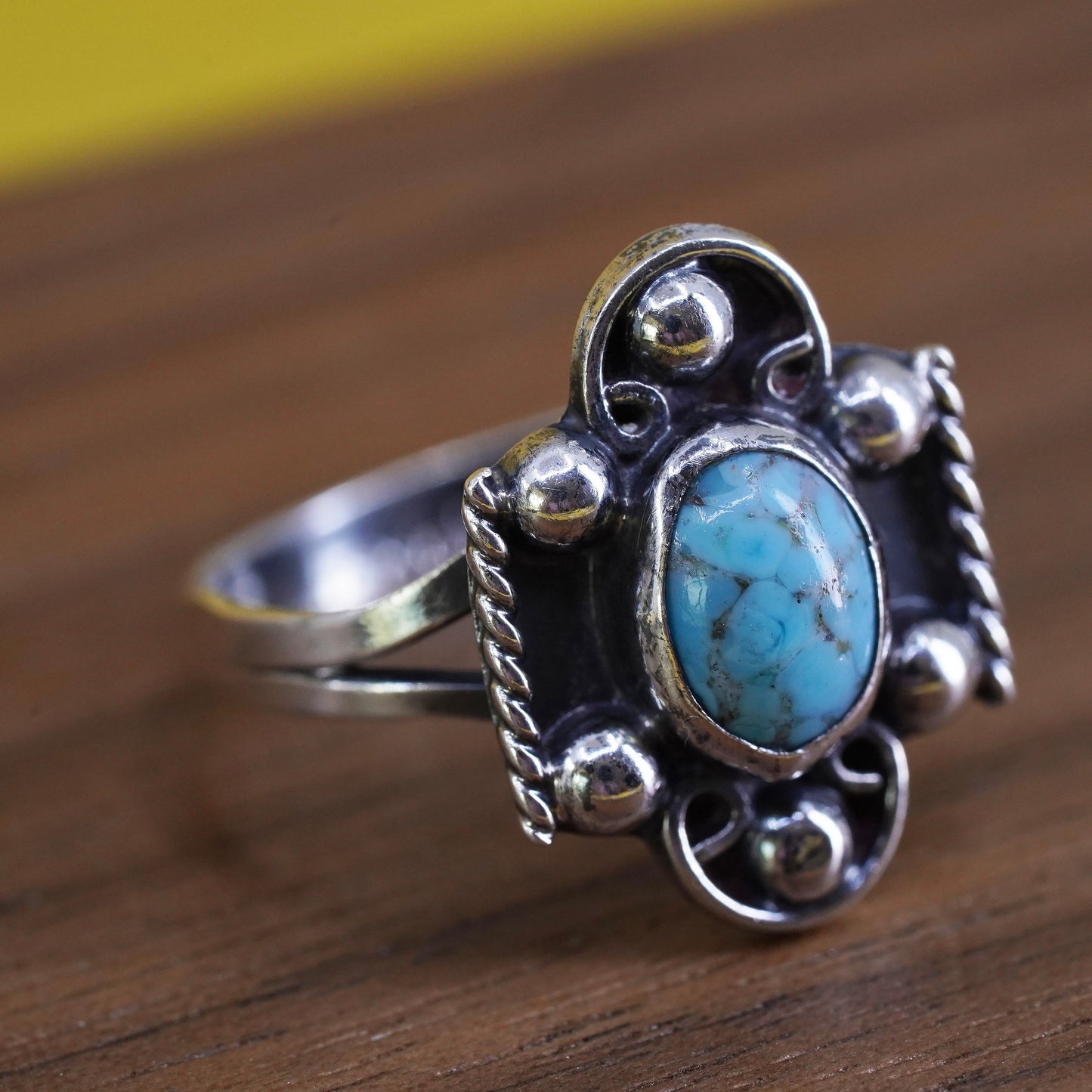 Size 6, Sterling silver handmade ring, jewelry, southwestern 925 band turquoise