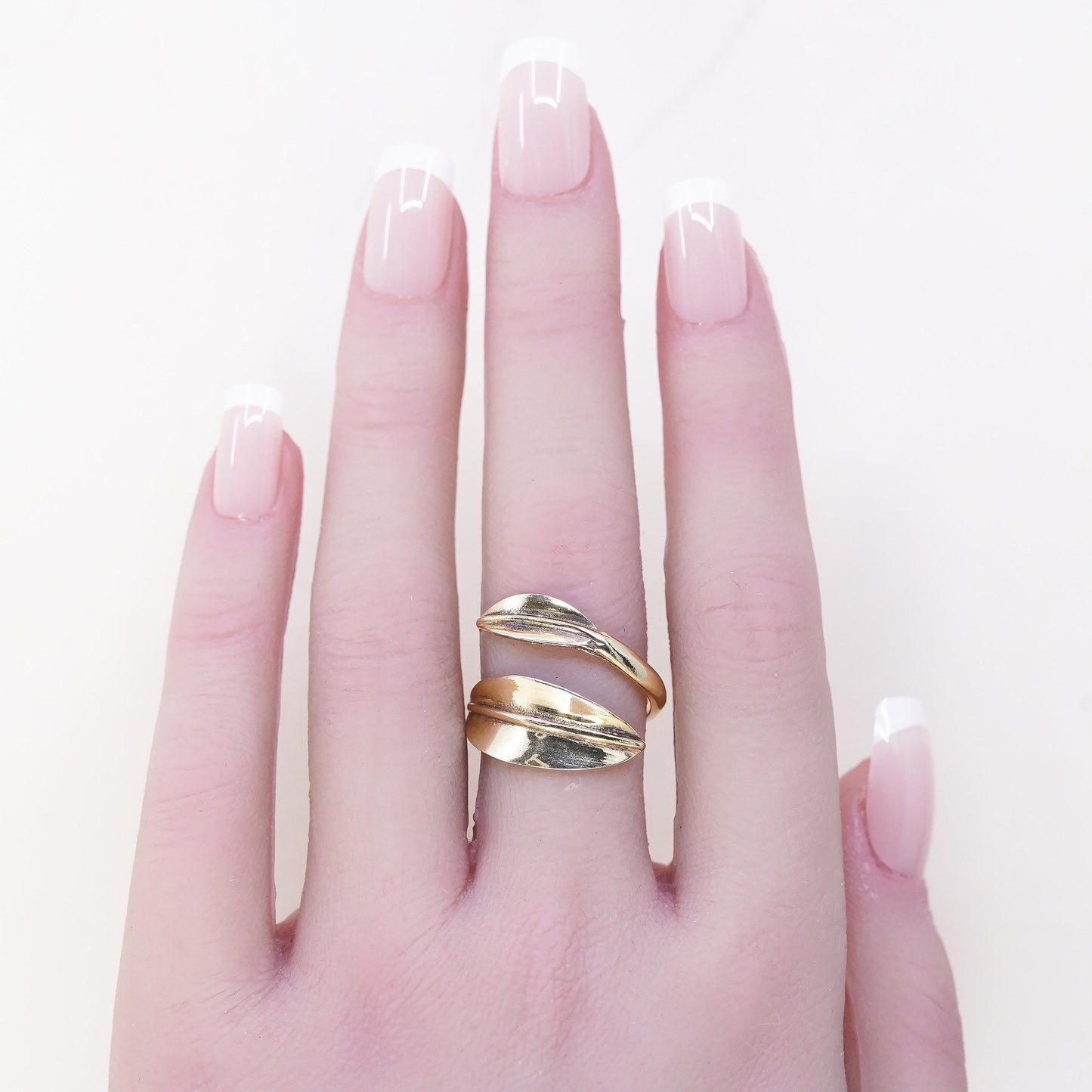 Size adjustable, Yellow Gold Plated sterling silver ring, 925 leaf wrap band