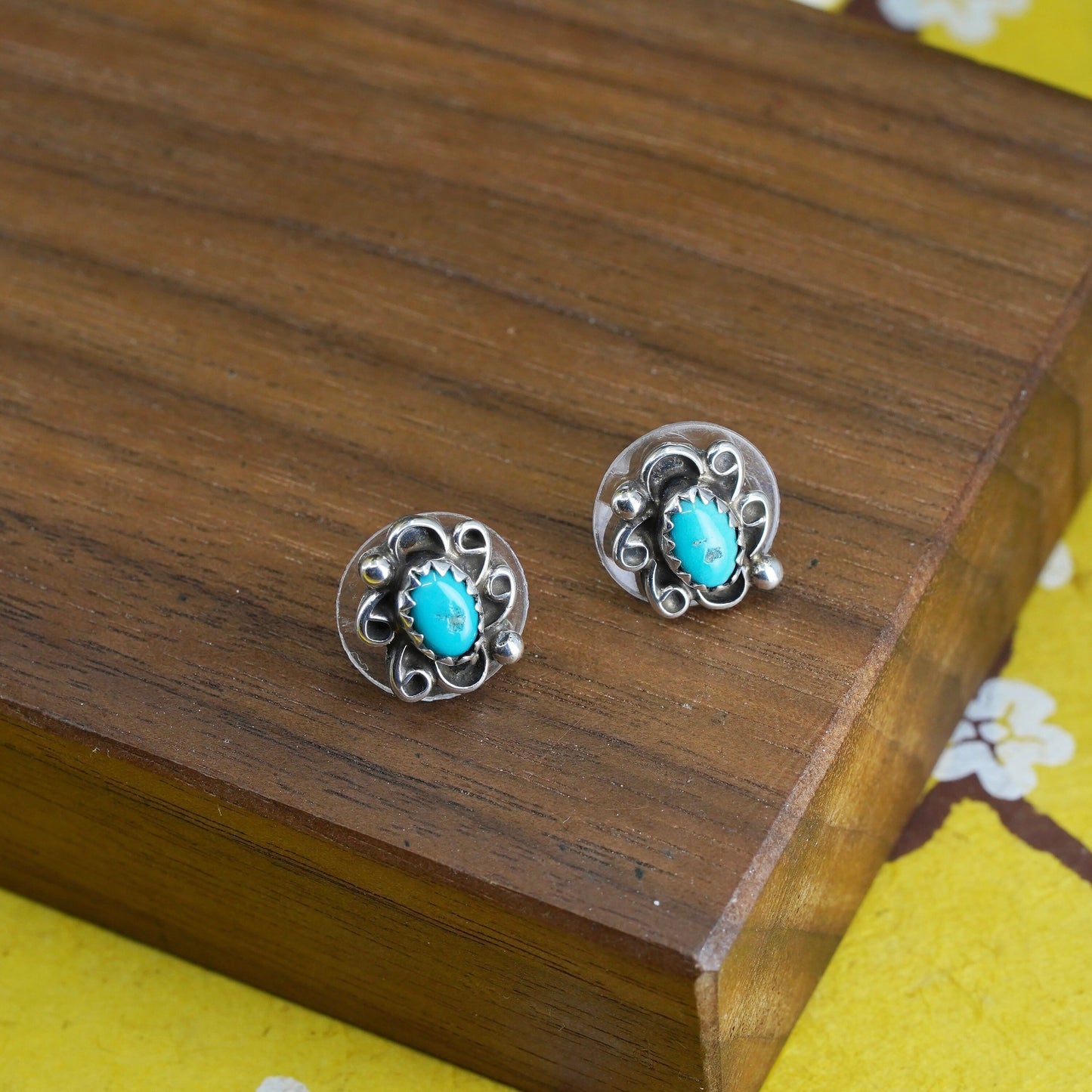 southwestern Sterling Silver Native American Earrings, 925 studs with turquoise
