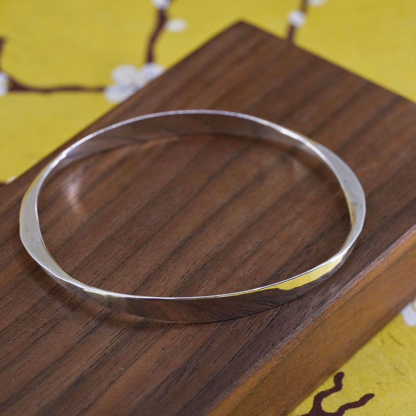 7.25", Ed Levin Sterling Silver Signature Slide Bracelet hammered 925 bangle