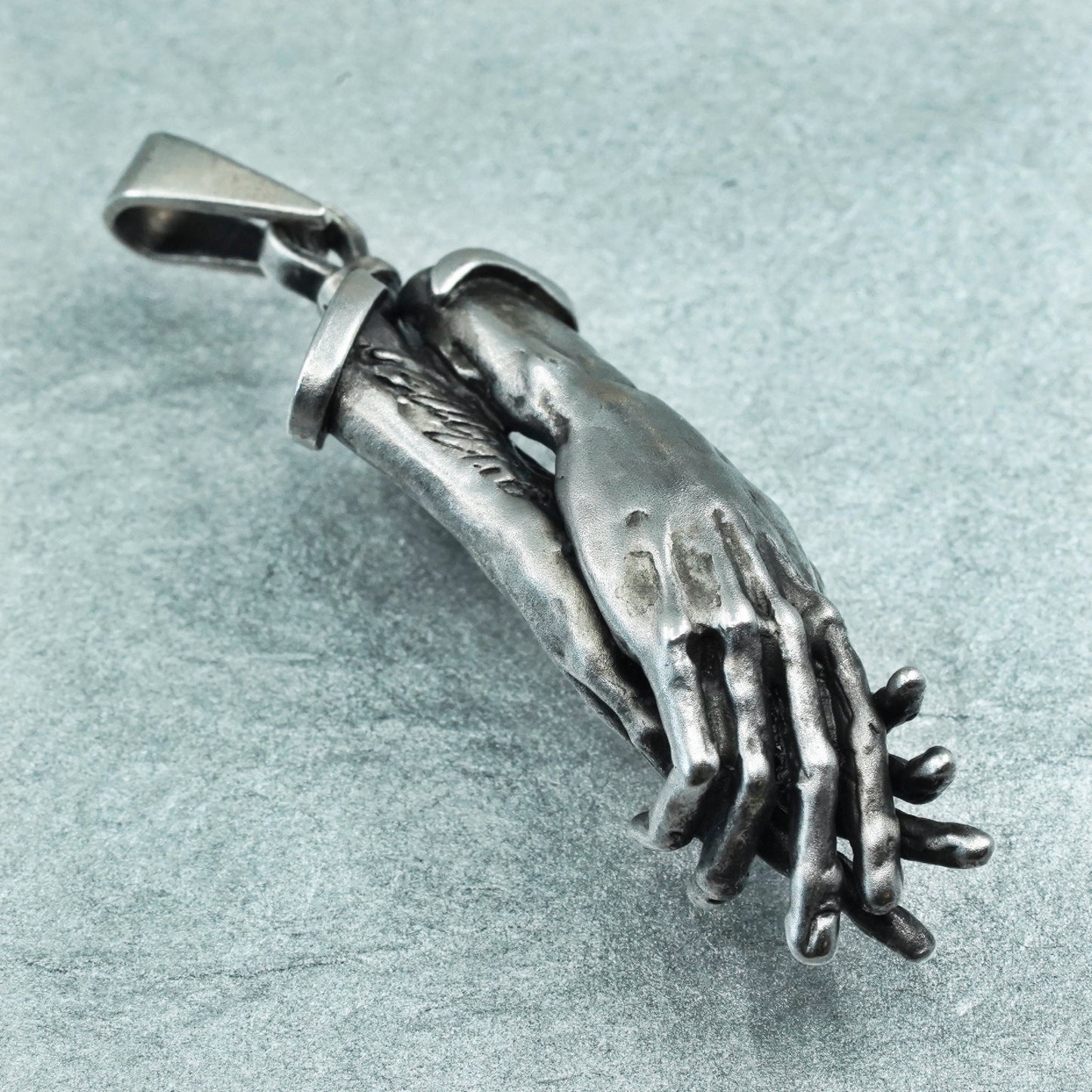 Vintage Italian matte Sterling 925 silver pendant, prayer hands