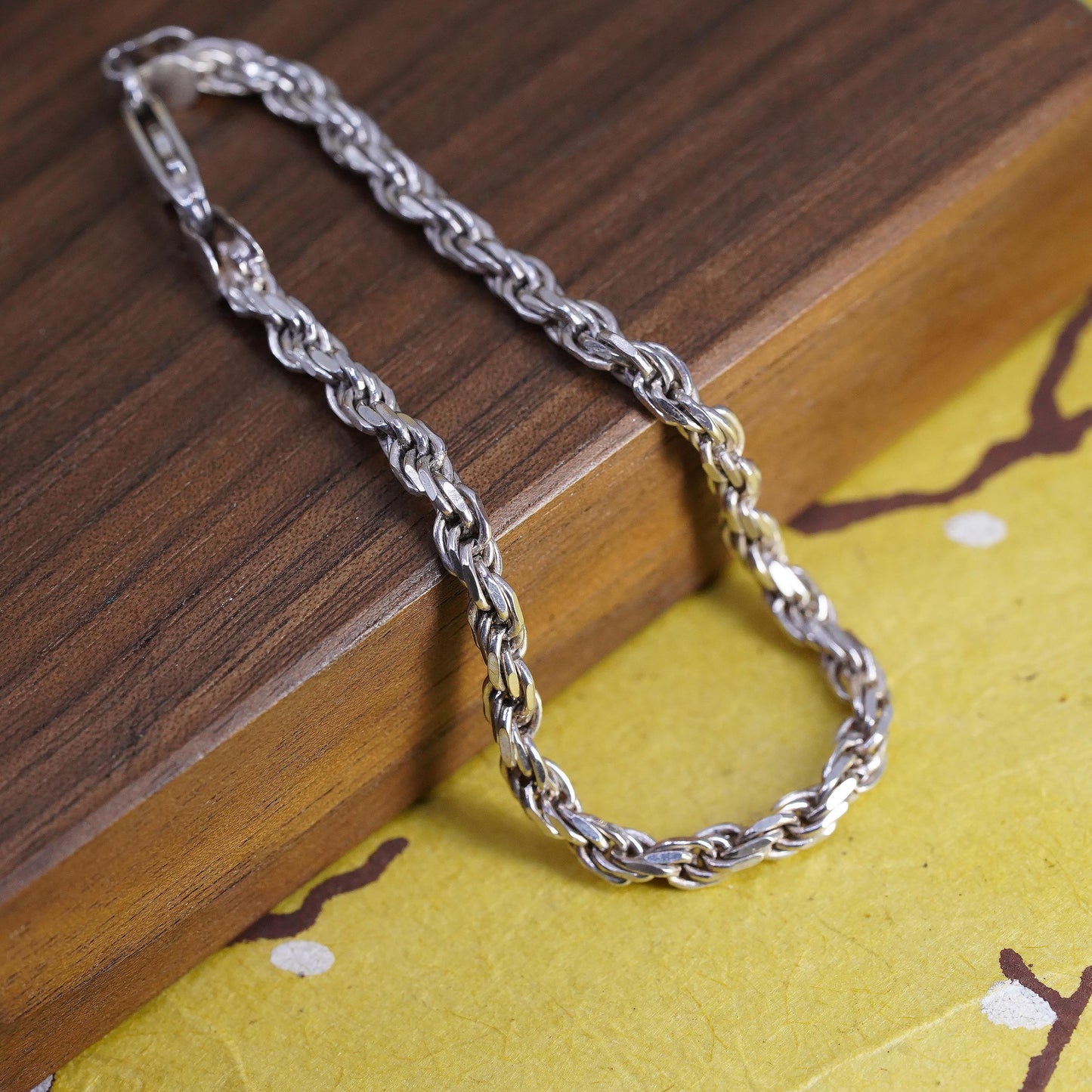 7" 3mm, vintage Sterling silver diamond cut rope bracelet, Italy 925 chain