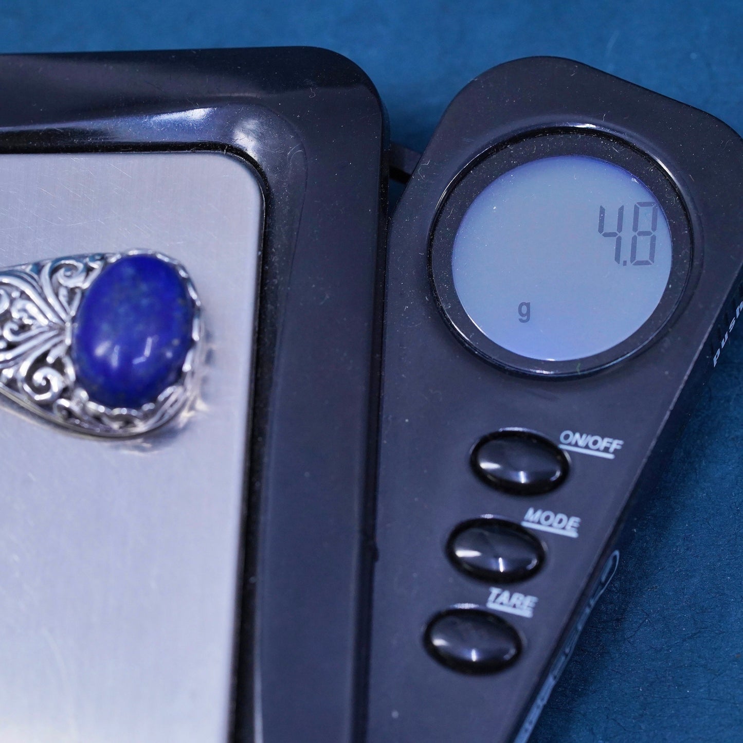 Vintage Sterling silver handmade pendant, 925 filigree teardrop w/ lapis lazuli