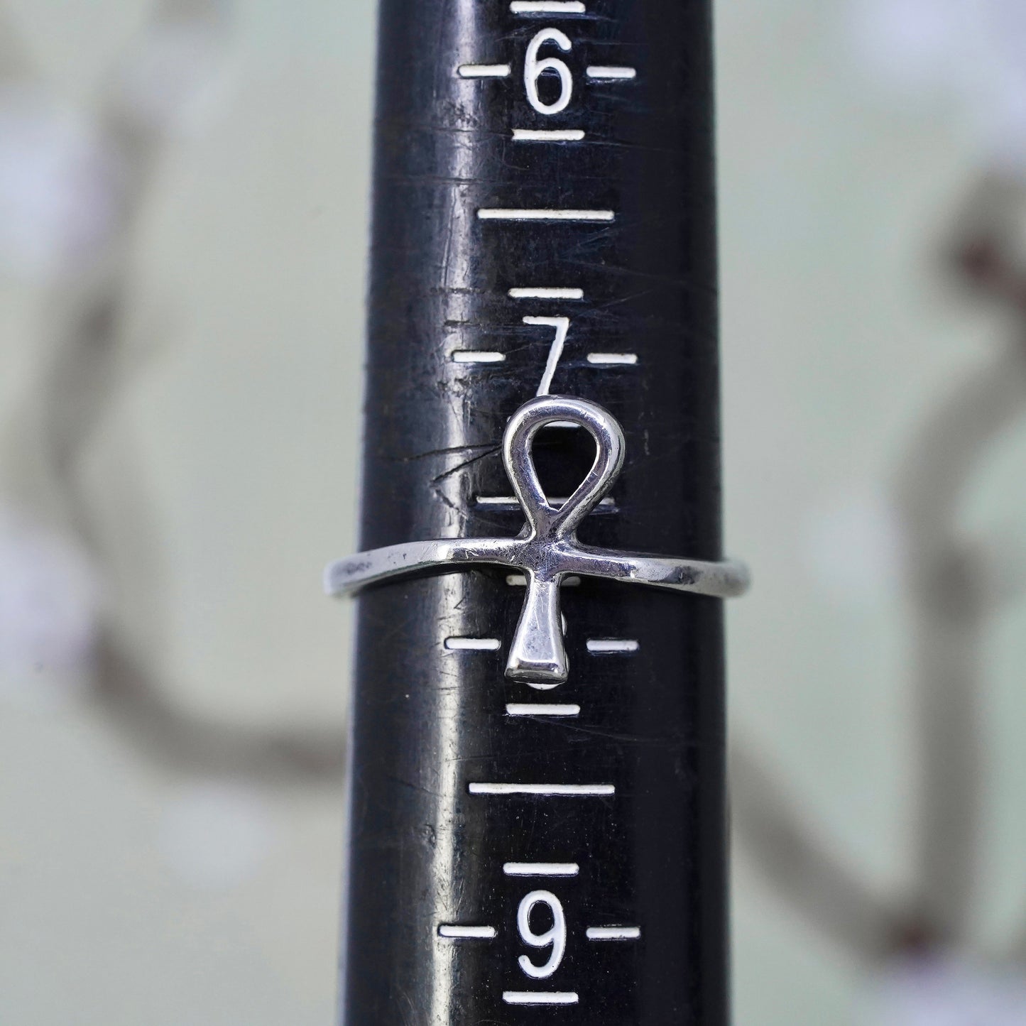 Vintage Sterling silver handmade ring, Egyptian 925 silver ankh band