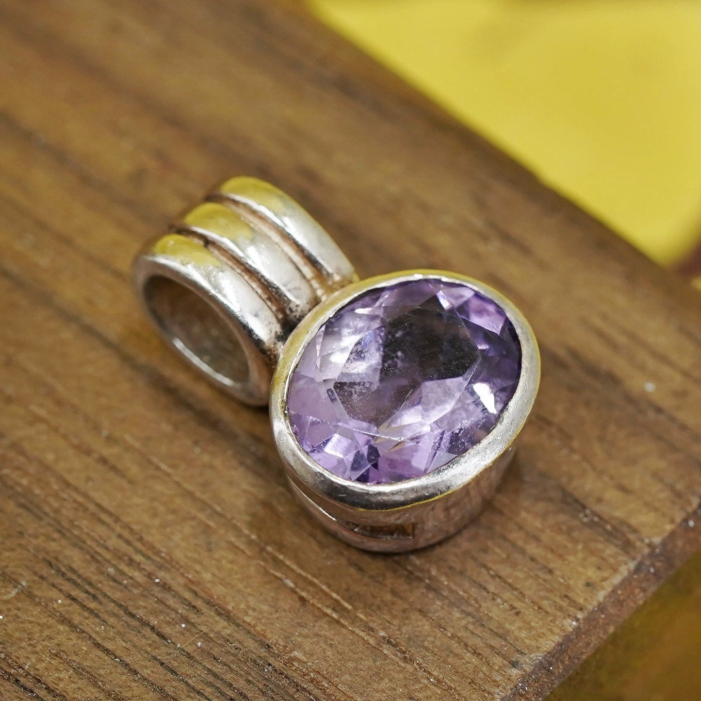 Vintage Sterling 925 silver handmade pendant charm with amethyst