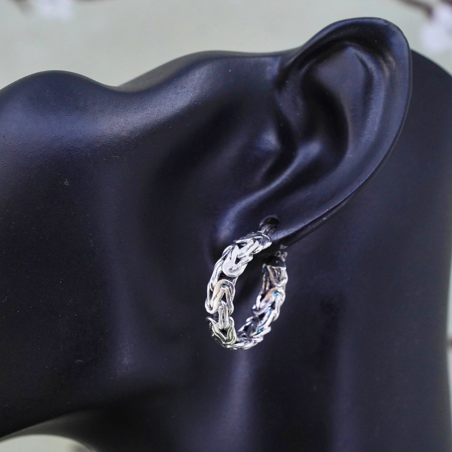 Italy sterling silver 925 hoops circle Byzantine birdcage textured earrings
