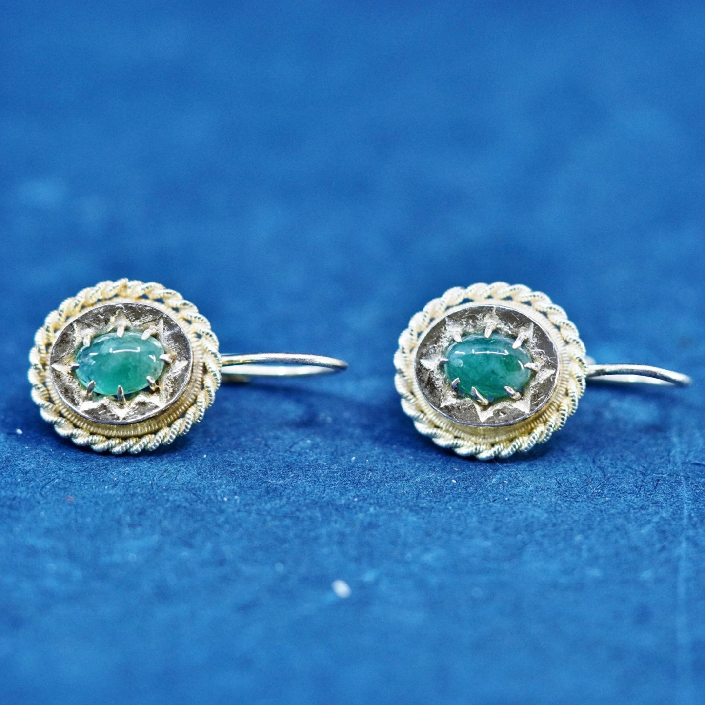 Vintage vermeil gold over Sterling silver 925 handmade earrings with jade
