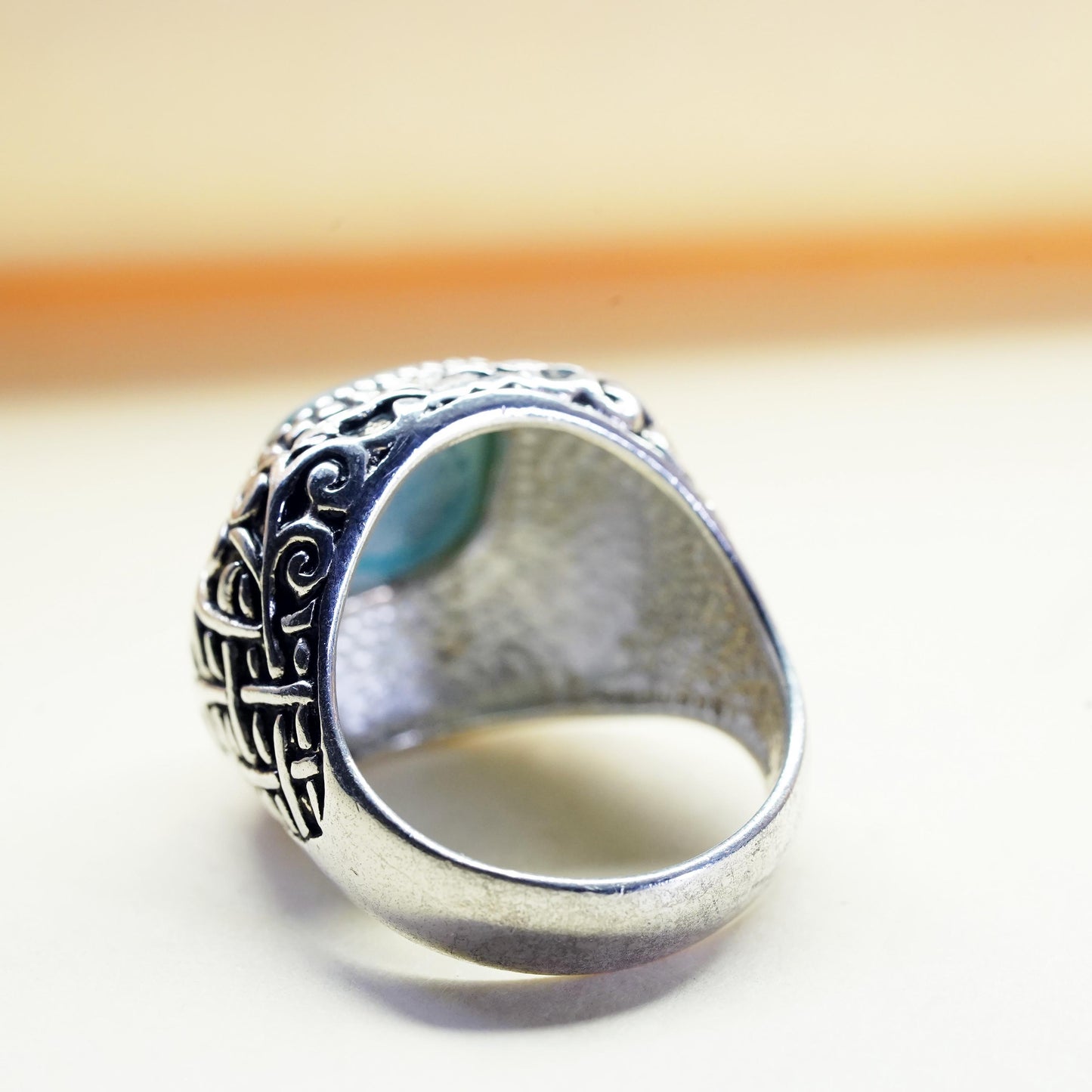Size 7, Vintage sterling silver ring, 925 statement band with square turquoise