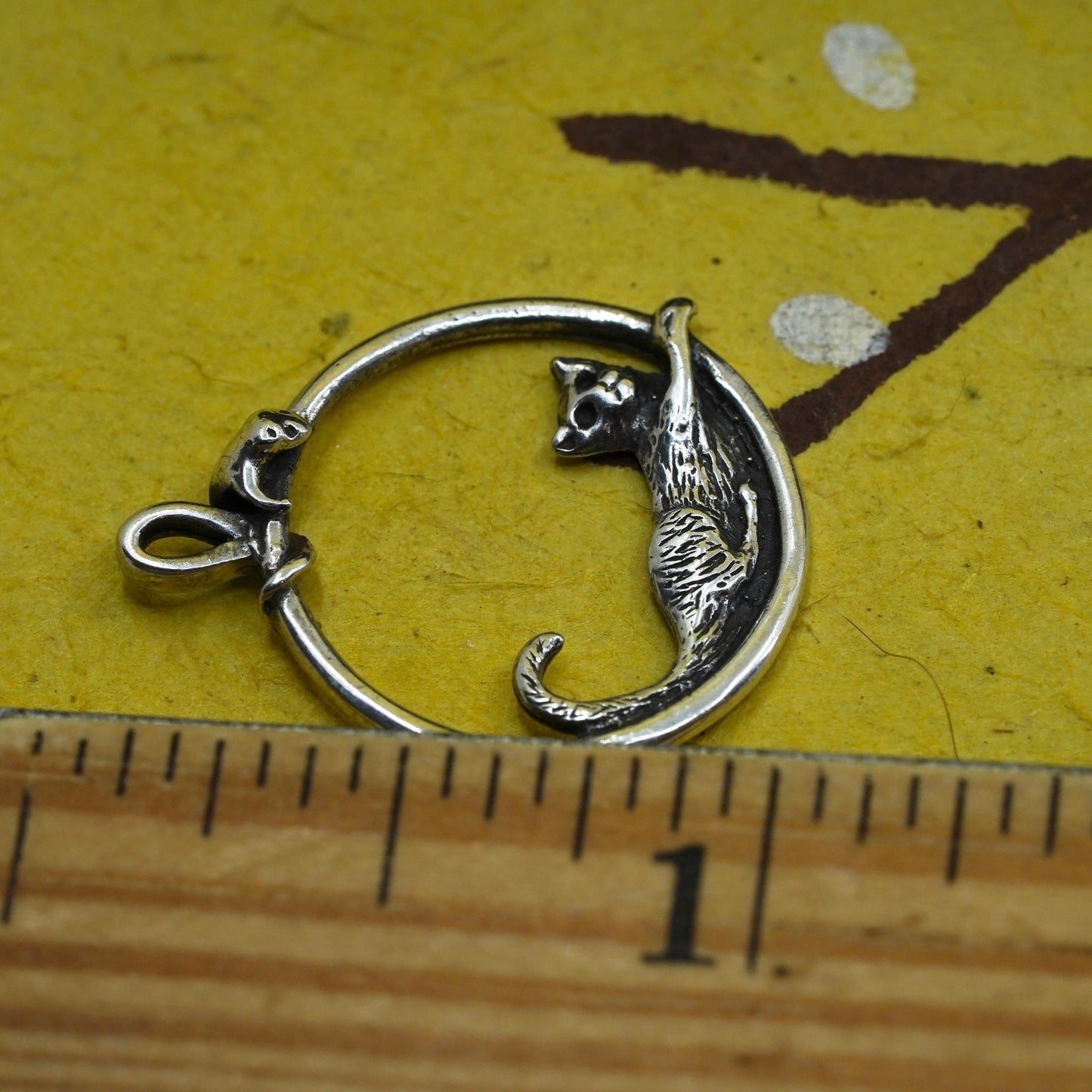 Vintage Sterling silver handmade pendant, 925 cat, kitty charm