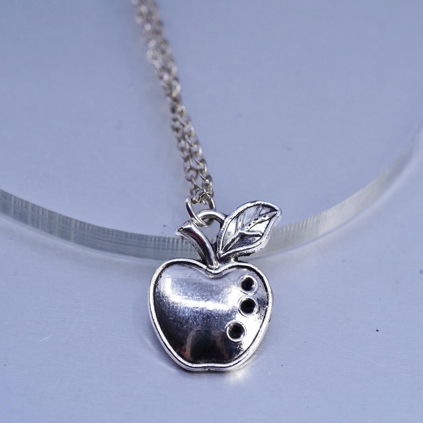 18", vintage Sterling 925 silver flatten circle chain necklace apple pendant