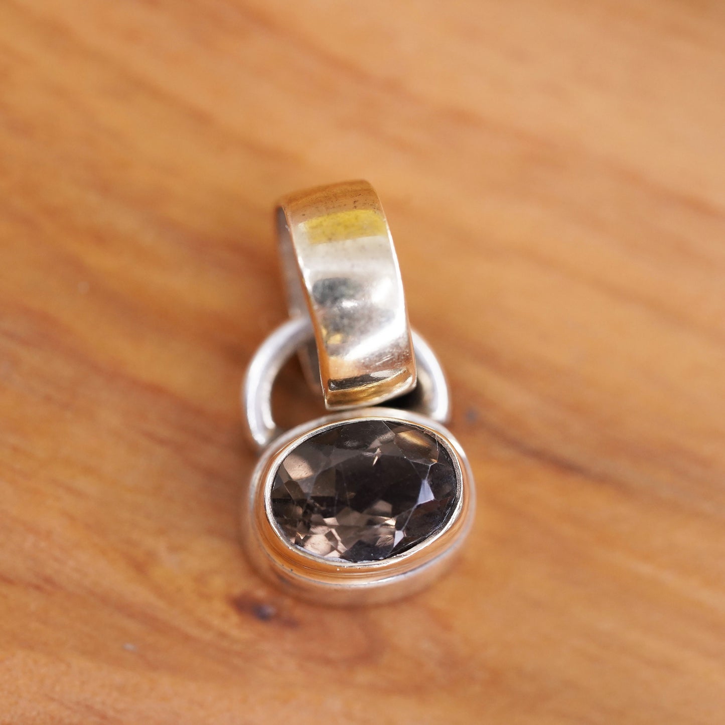 Michael Dawkins jewelry Sterling 925 silver pendant smoky topaz 14K yellow gold