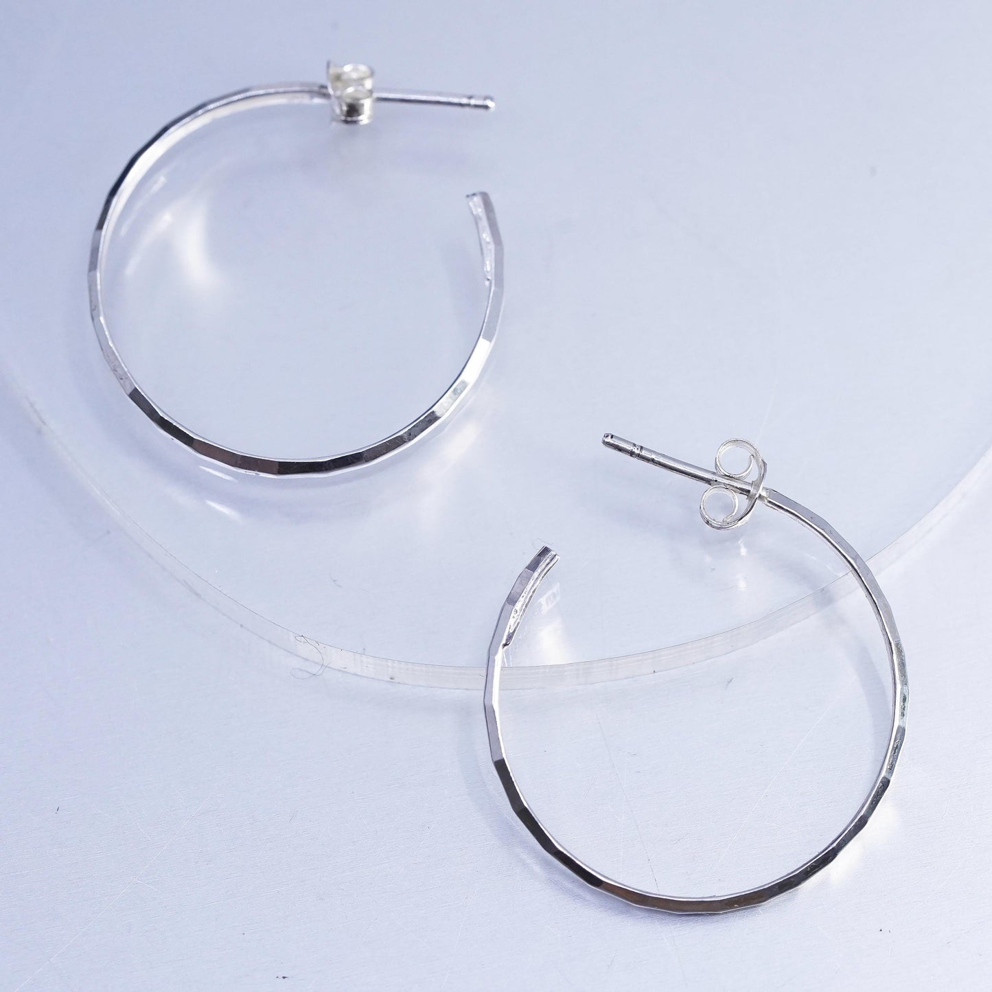 1", Vintage 925 Sterling Silver Handmade Hoop Earrings, 925 Studs huggie