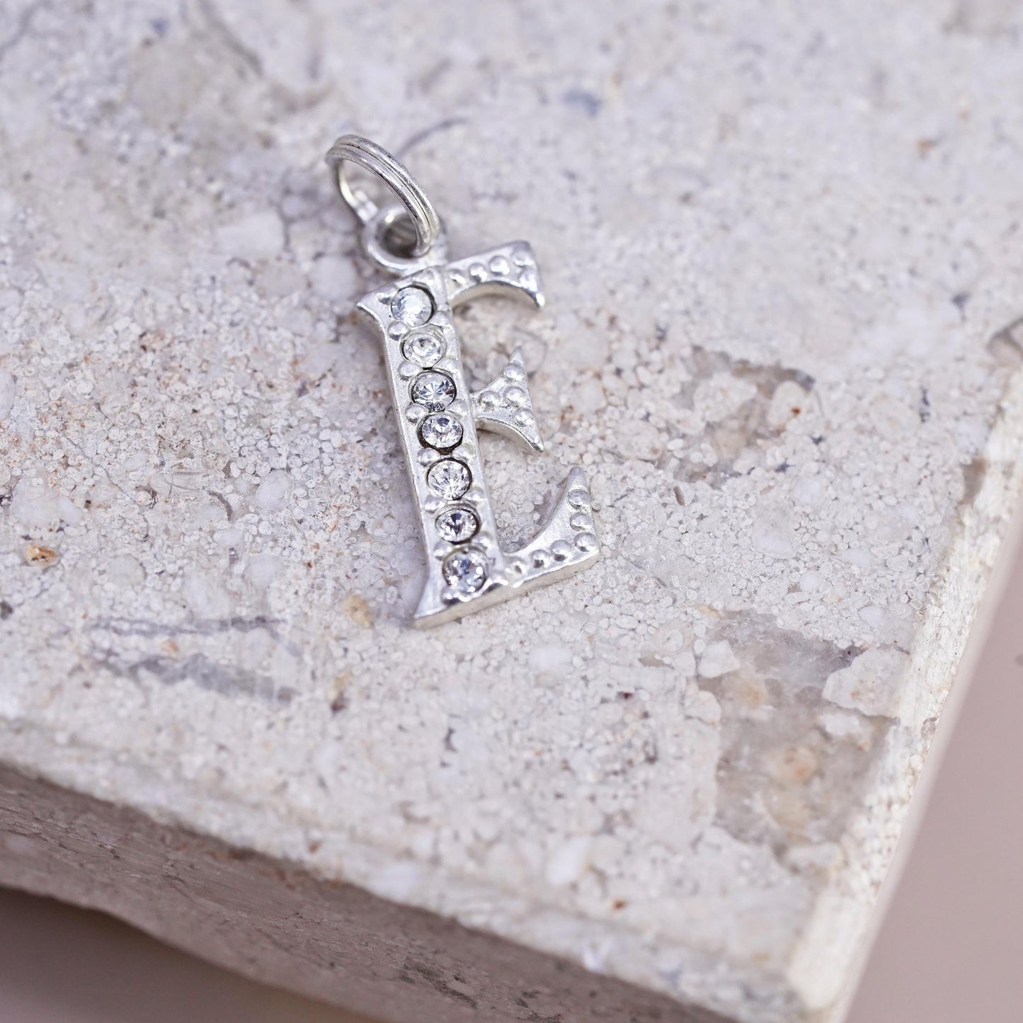 Vintage sterling silver handmade pendant, 925 cluster cz letter E charm