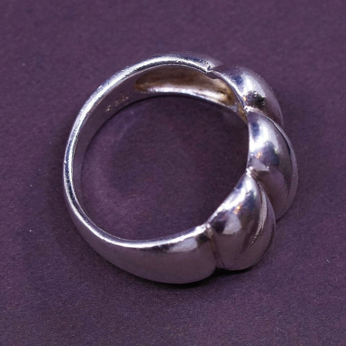 sz 8.25, vtg Sterling silver handmade ring, 925 silver ribbed band
