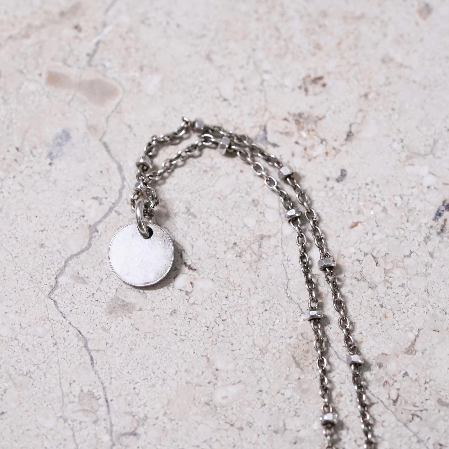 14+2”, VTG Sterling silver handmade necklace, 925 bead chain with tag letter M
