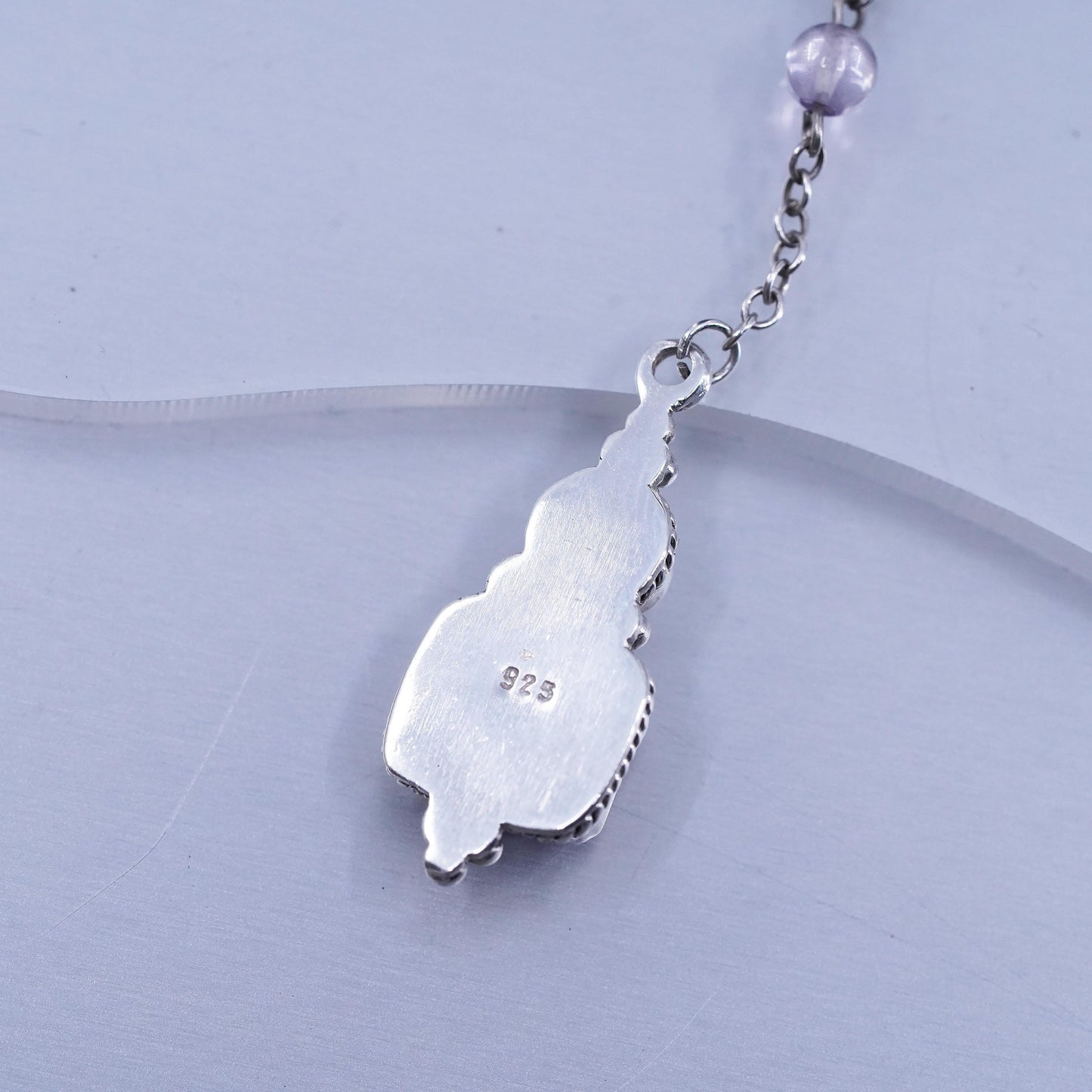 16”, vintage Sterling 925 silver circle chain necklace amethyst pearl pendant