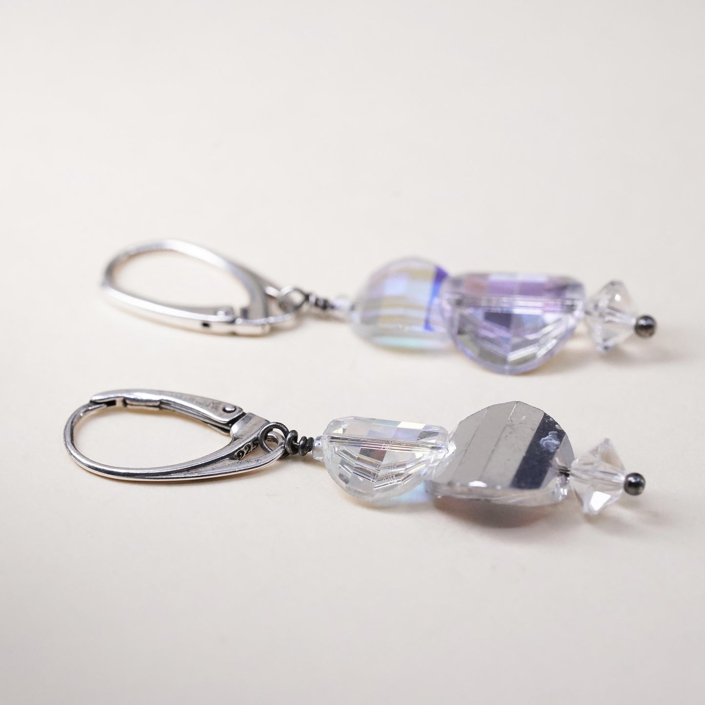 Vintage Sterling 925 silver earrings with crystal dangles and lever back hooks