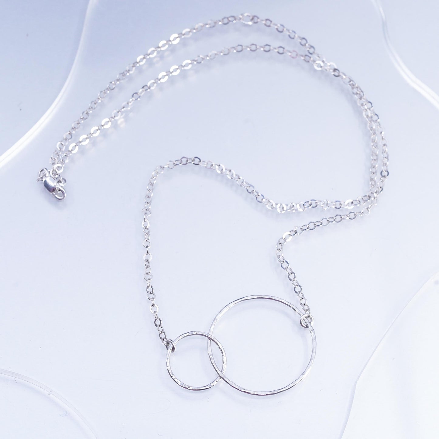 17+3" Italy Sterling 925 silver flatten circle chain necklace entwined pendant