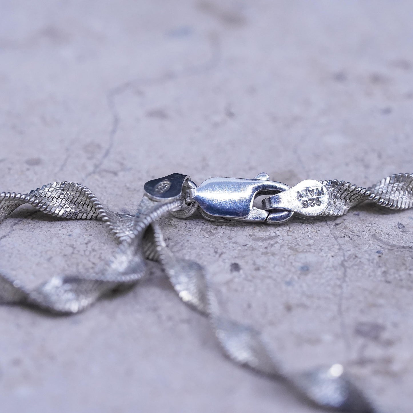 24", vintage Sterling silver handmade chain, 925 twisted herringbone necklace