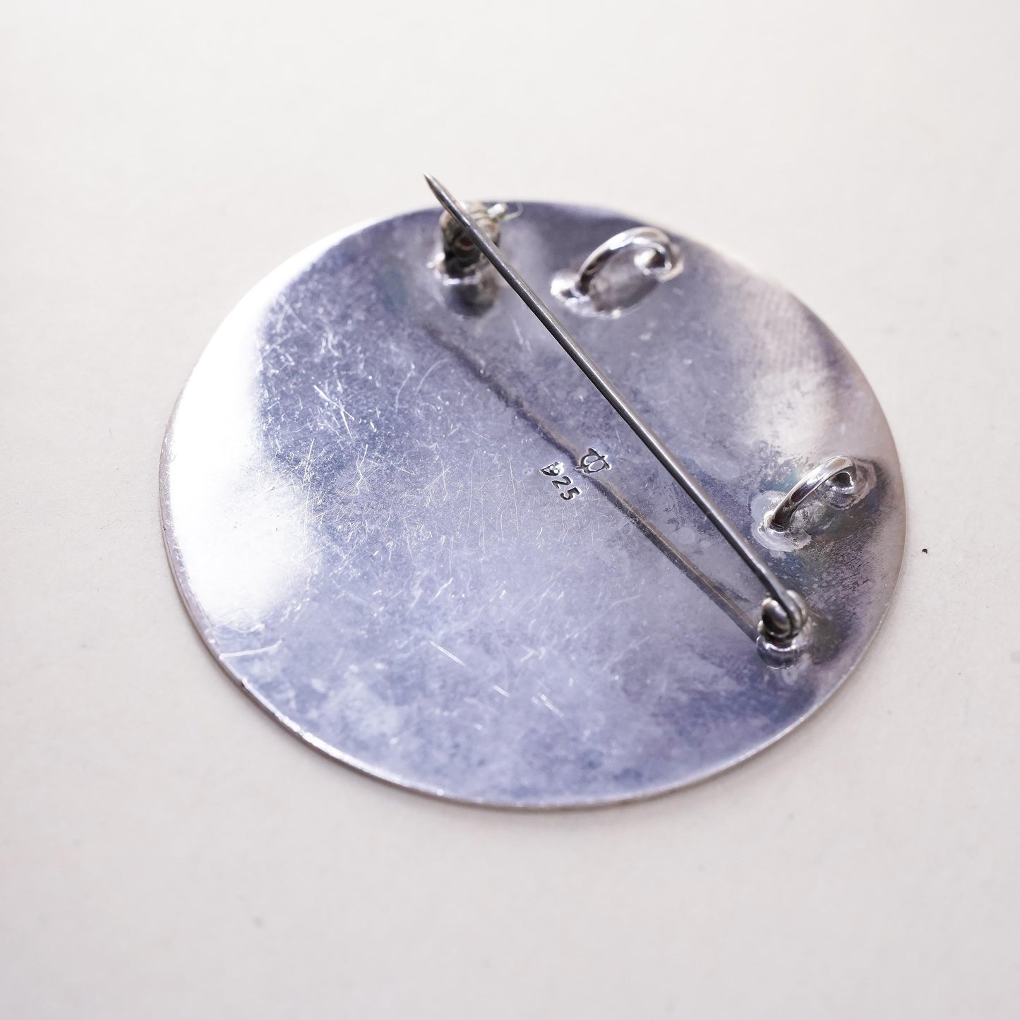 Vintage 925 Sterling Silver Large Round Brooch, Nordic Heart Mandala pendant