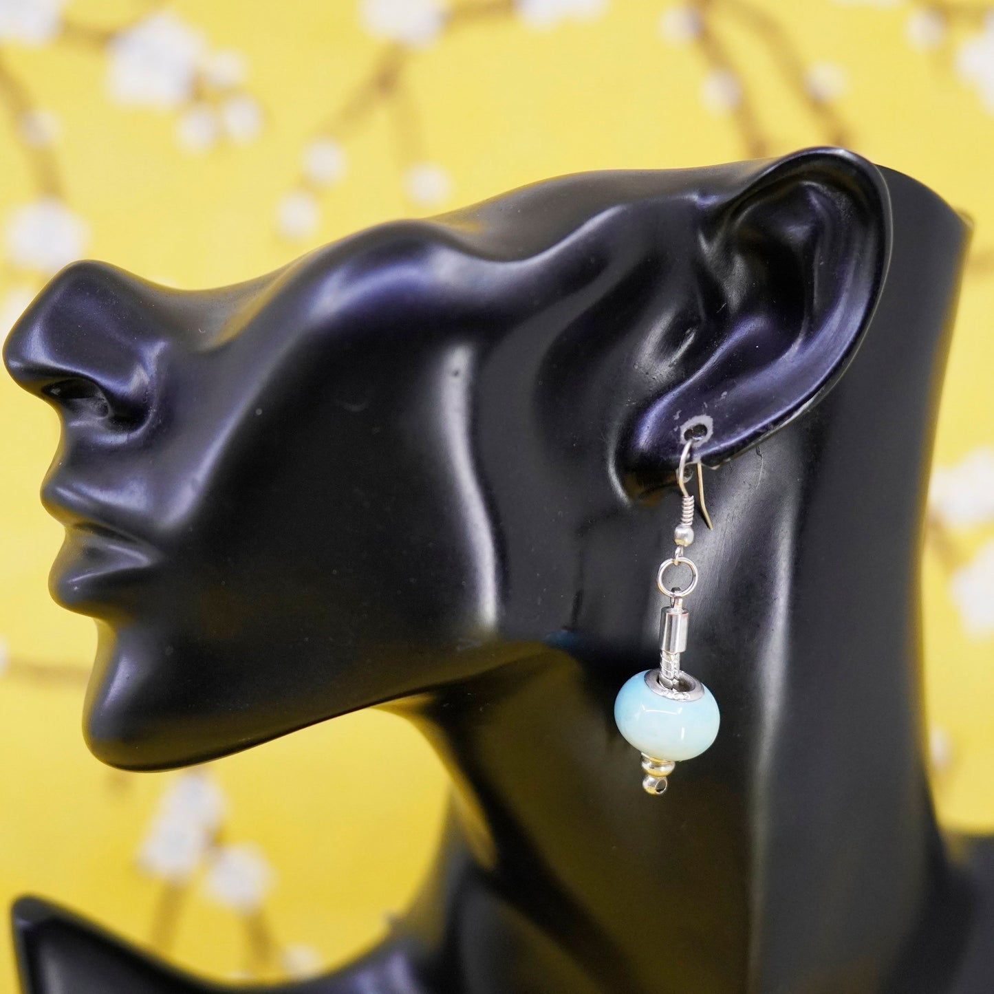 Vintage Sterling silver handmade earrings, 925 blue glass beads