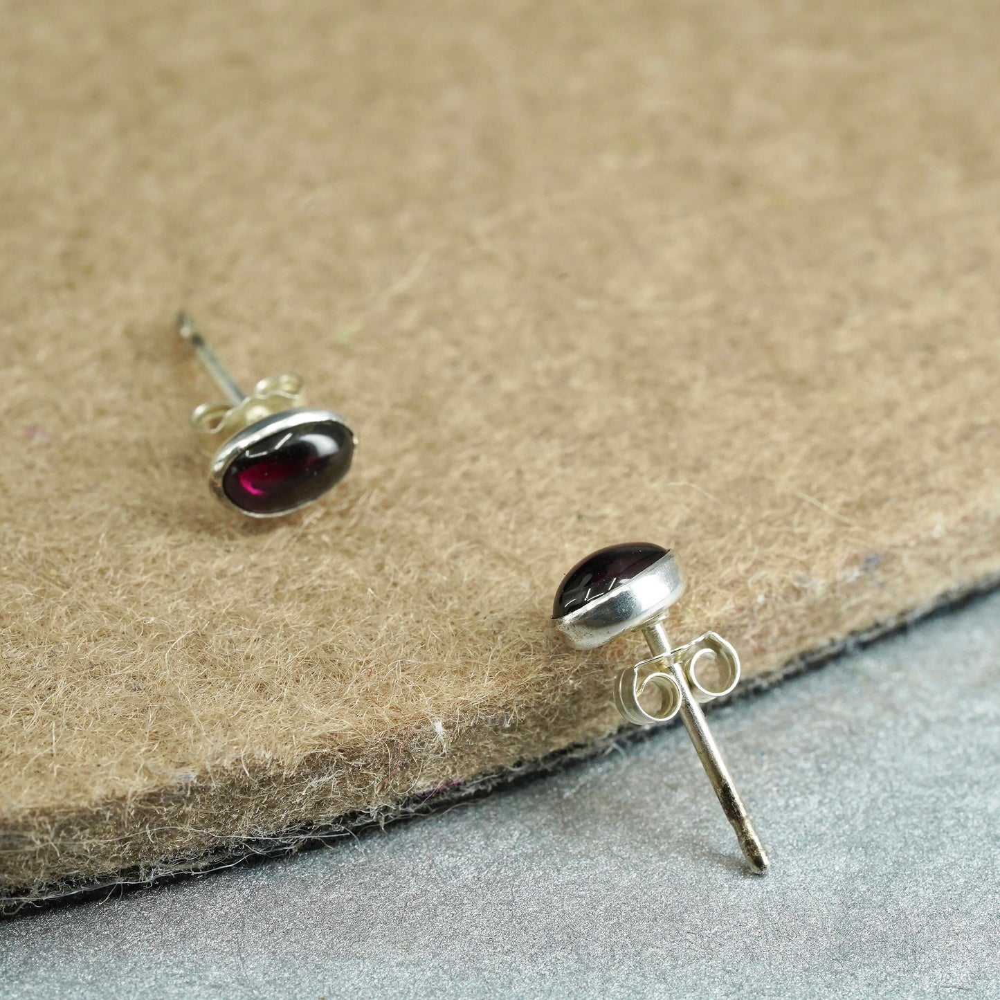 Vintage Sterling 925 silver handmade earrings, gernet studs