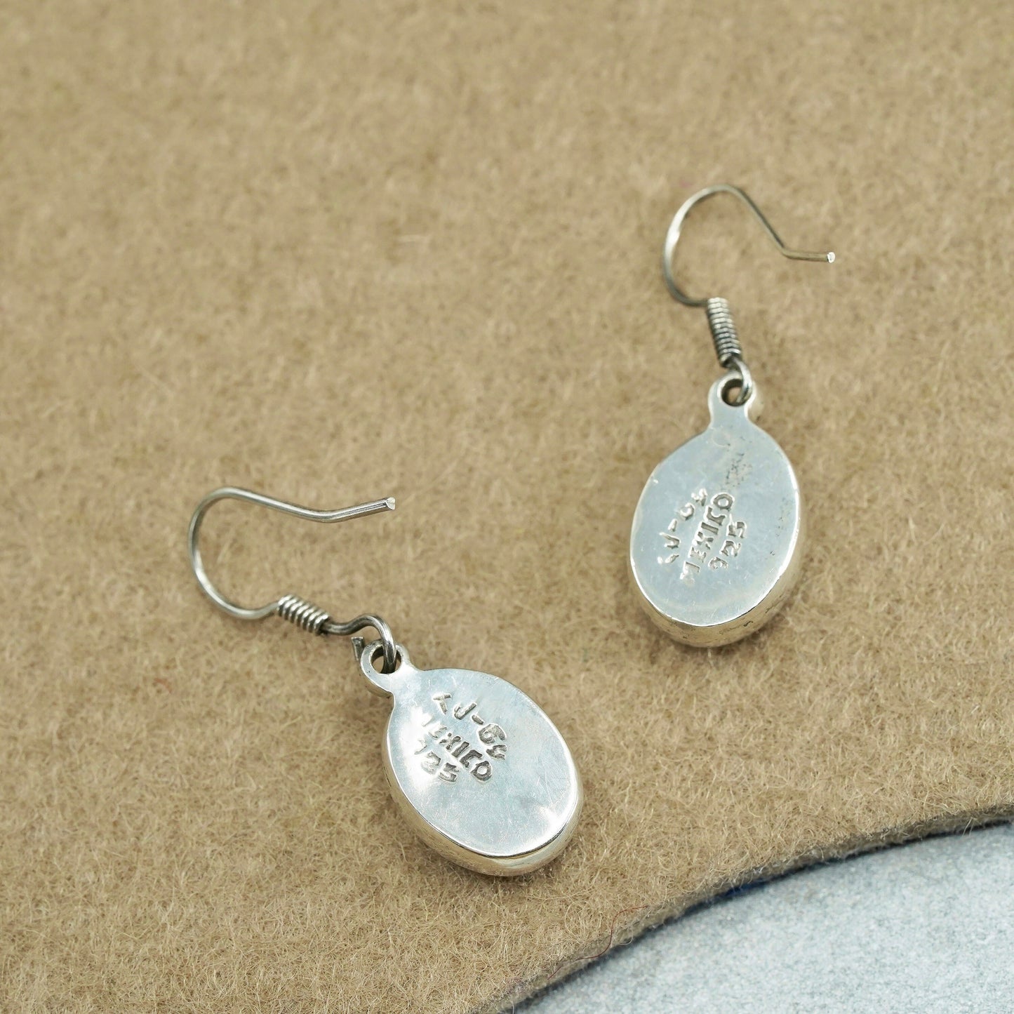 Vintage Mexican Sterling 925 silver handmade earrings with oval red onyx