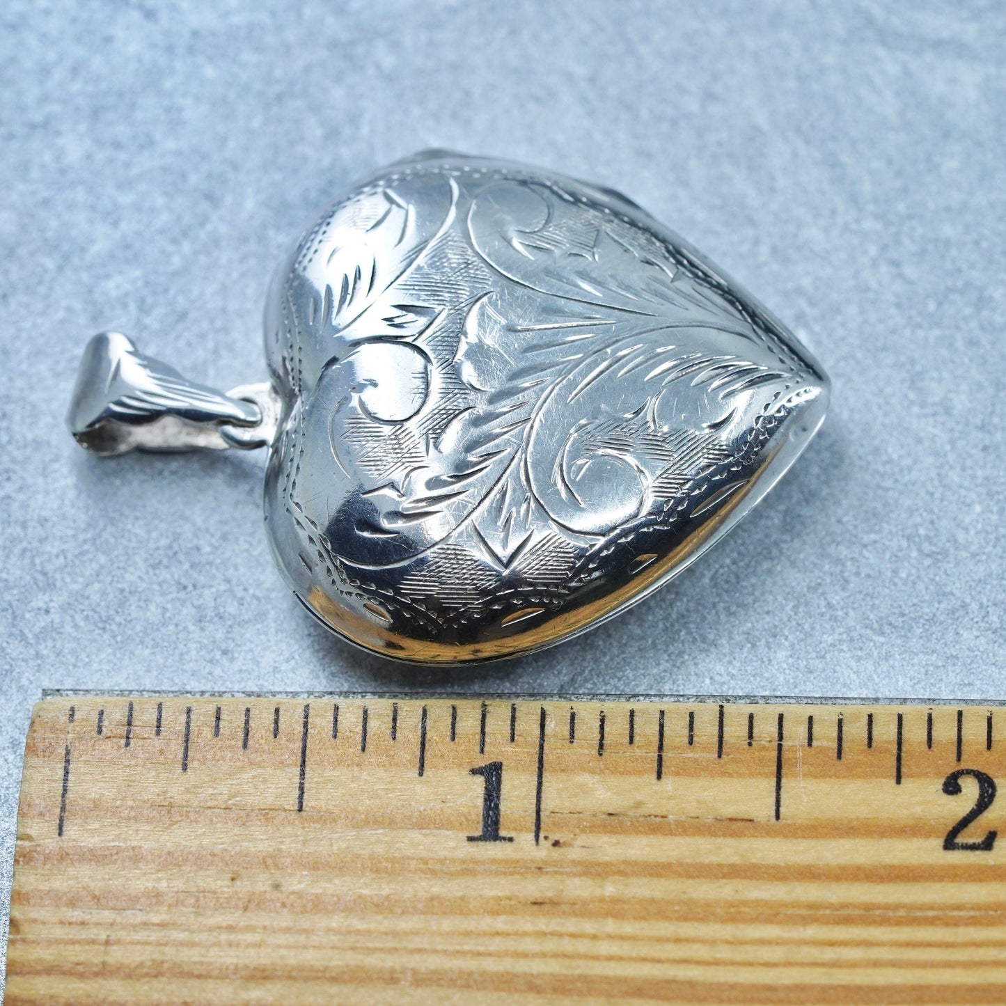 Antique Sterling silver handmade charm, textured 925 heart photos locket