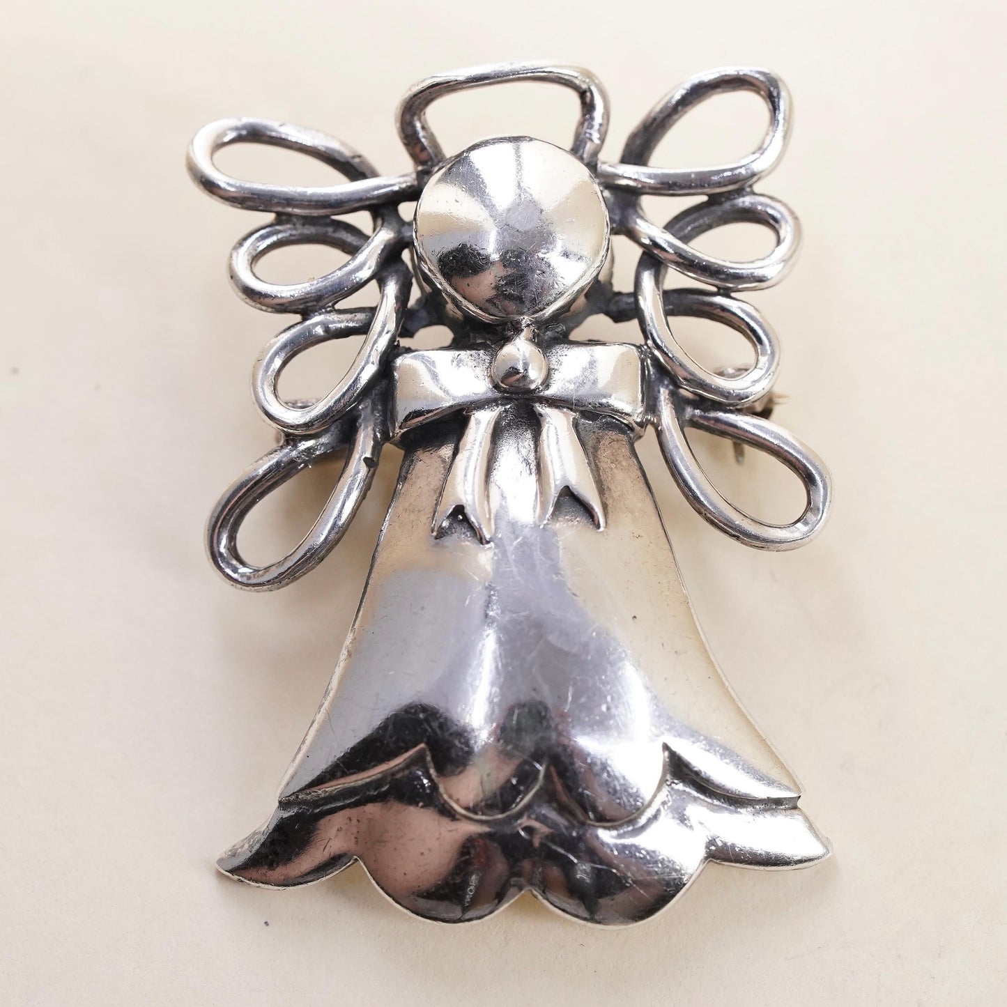 Vintage southwestern handmade brooch sterling silver, 925 angel pendant