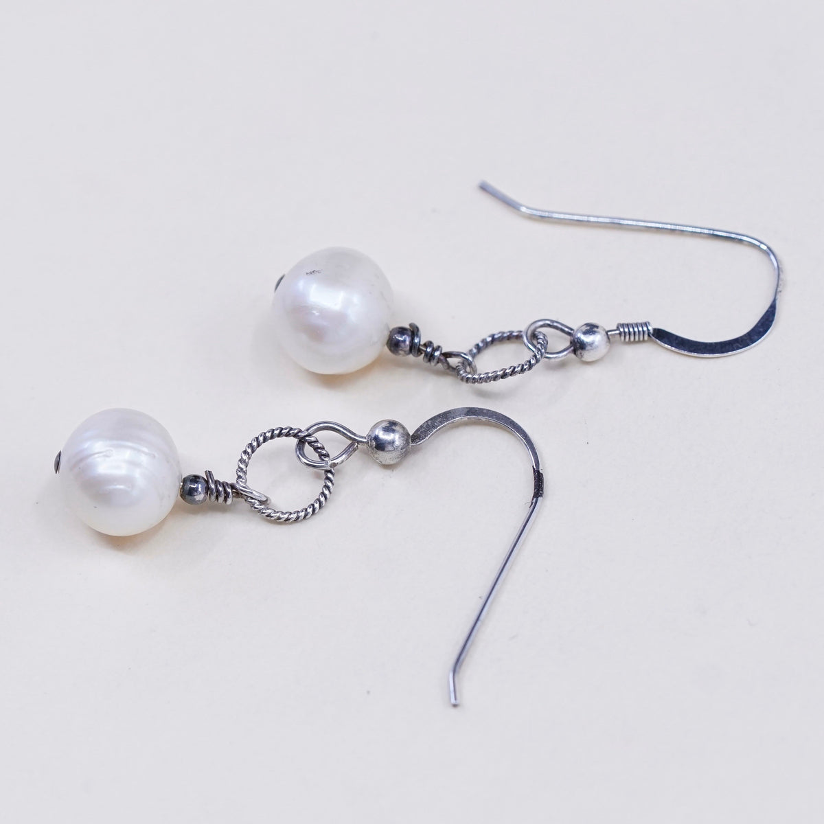 Vintage Sterling 925 silver handmade earrings with pearl drops