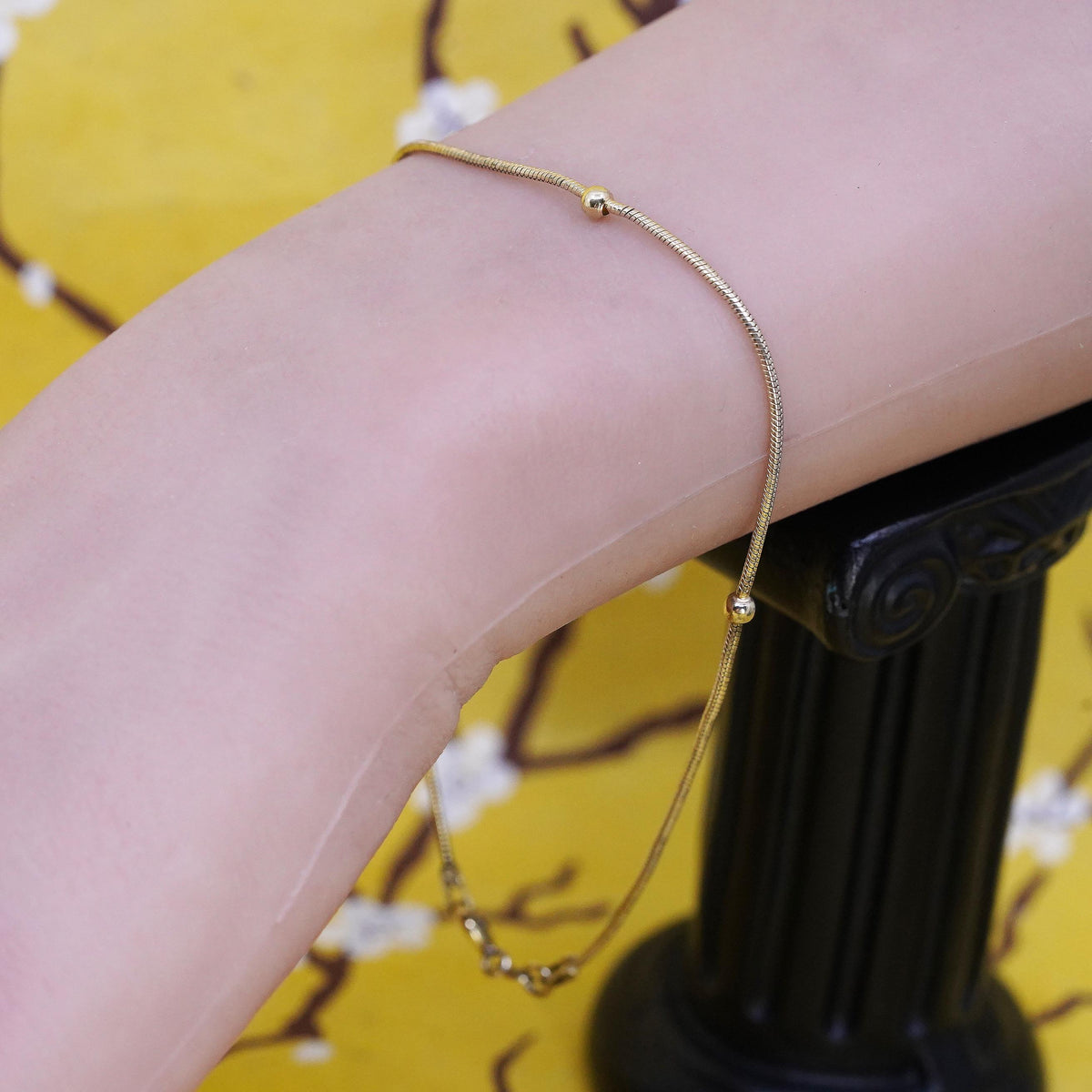 9.25", Italian gold over Sterling silver bracelet, 925 snake chain anklet beads