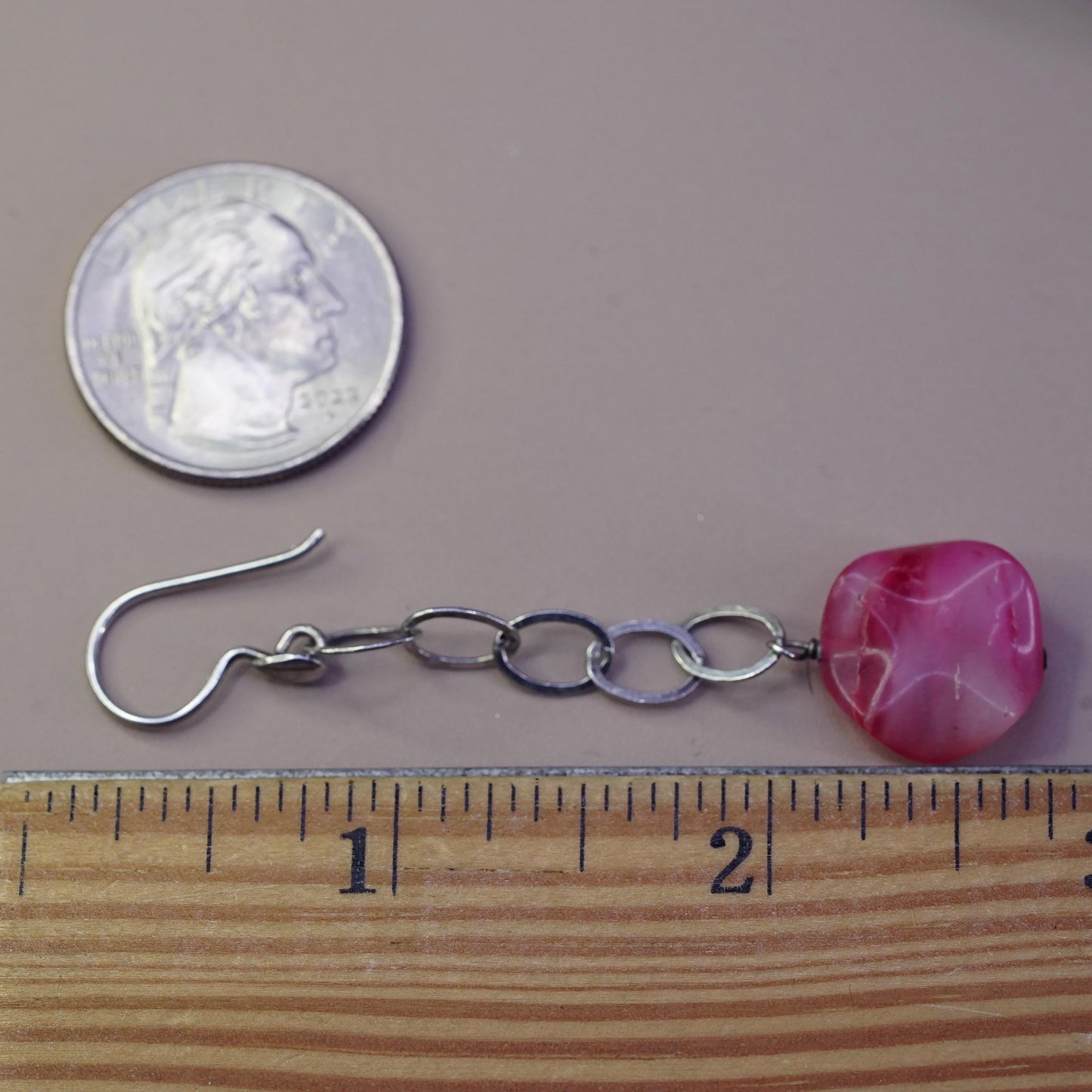 Vintage sterling 925 silver handmade earrings with agate nugget dangles