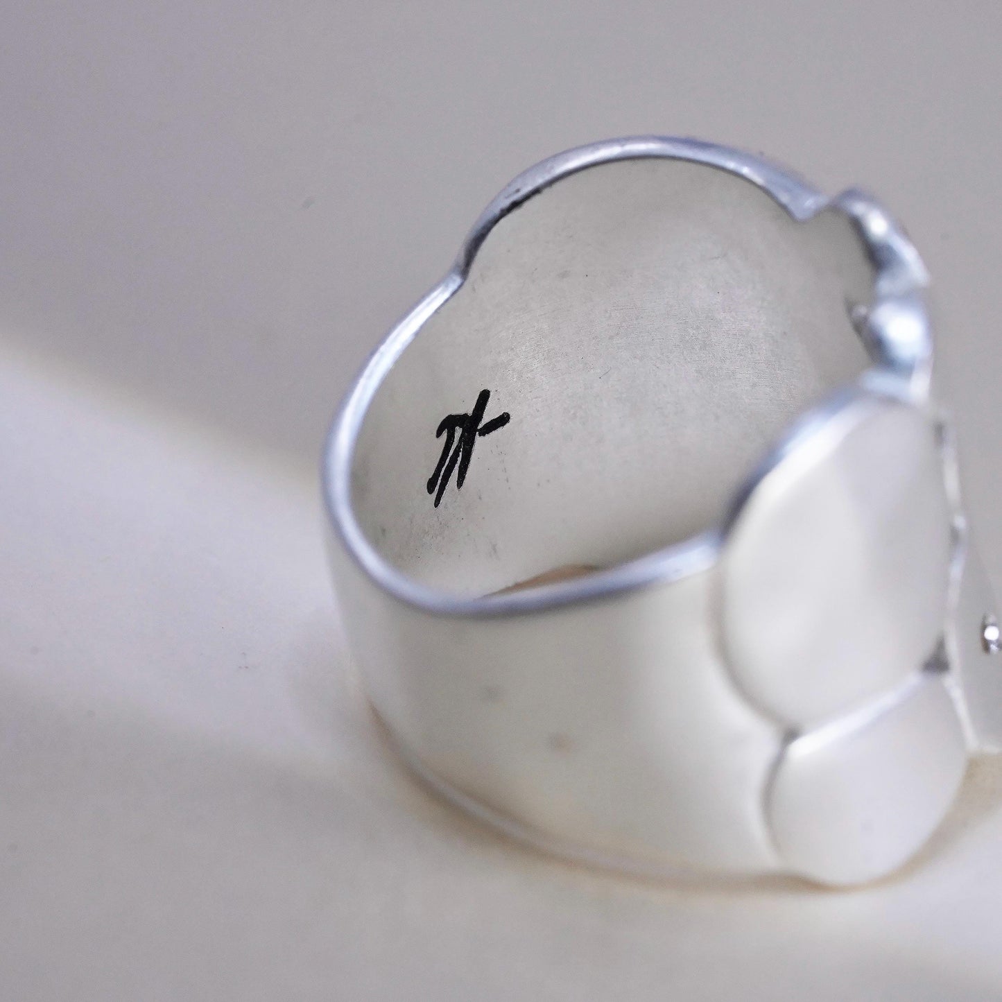 Size 8.25, vintage KC sterling silver cz ring, pebble textured 925 wide band