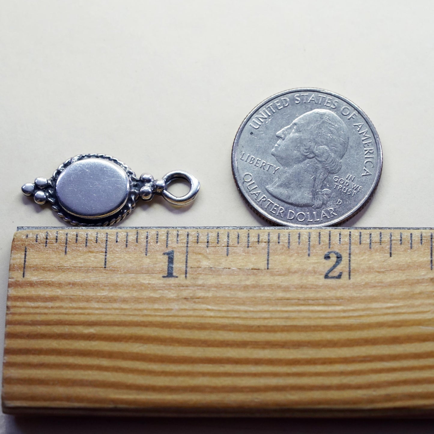 Vintage sterling silver handmade charm, 925 silver blank oval tag