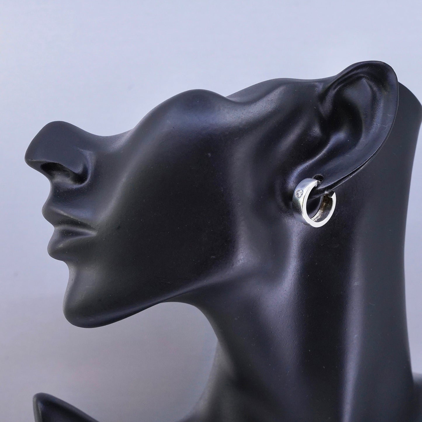 0.5”, vintage Sterling silver handmade earrings, 925 Huggie hoops with Cz